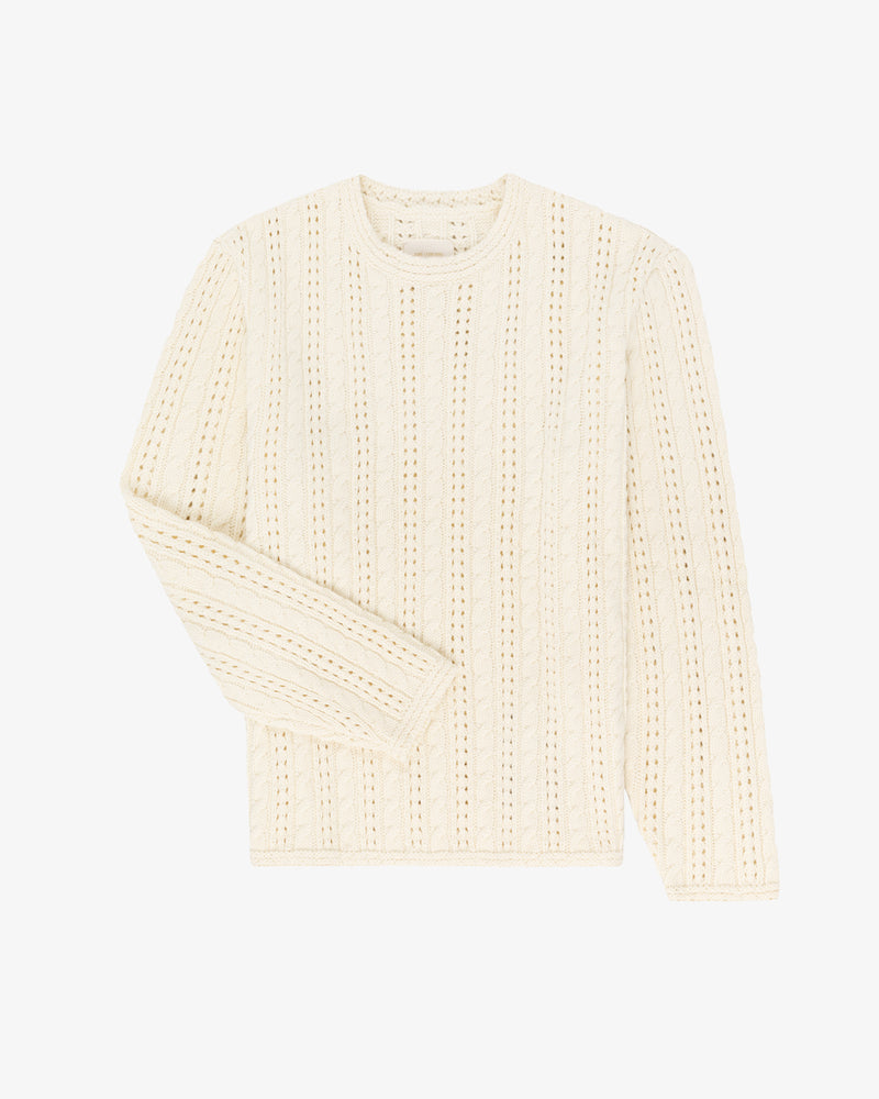 Pointelle Cable Crewneck Sweater
