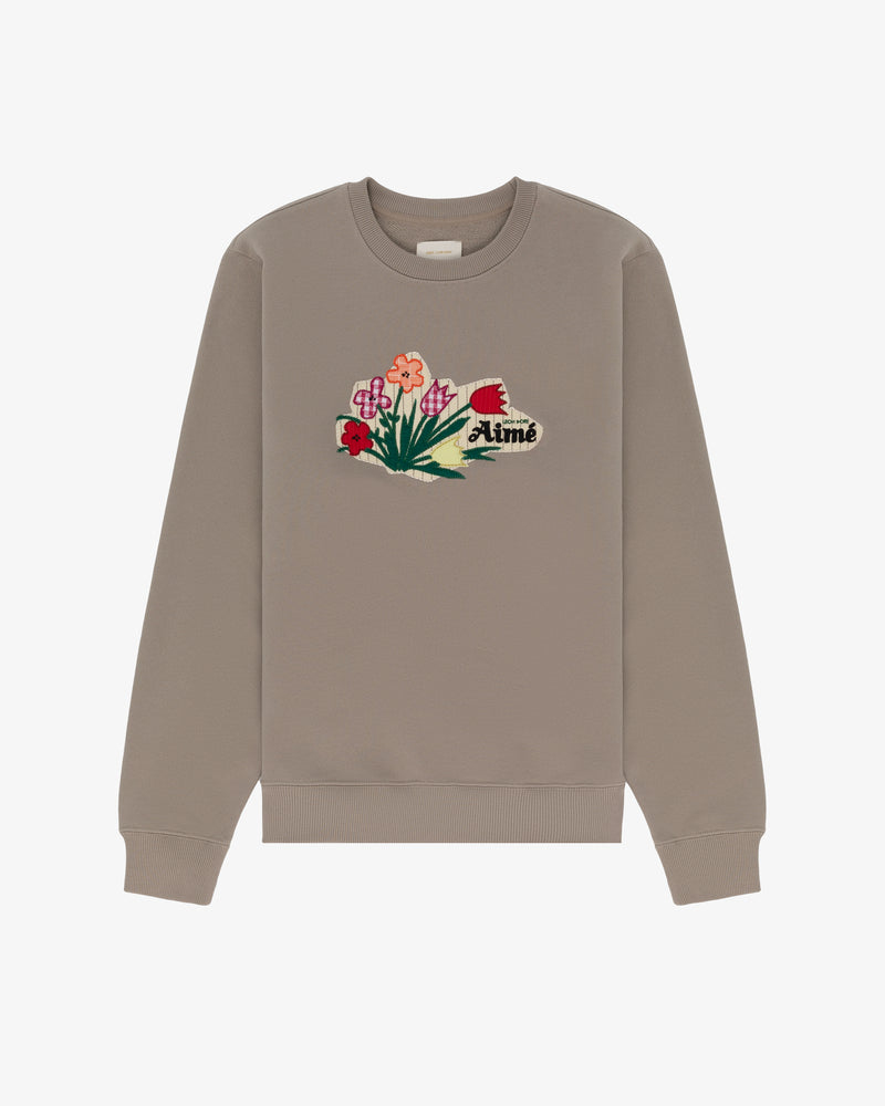 Floral Appliqué Crewneck Sweatshirt