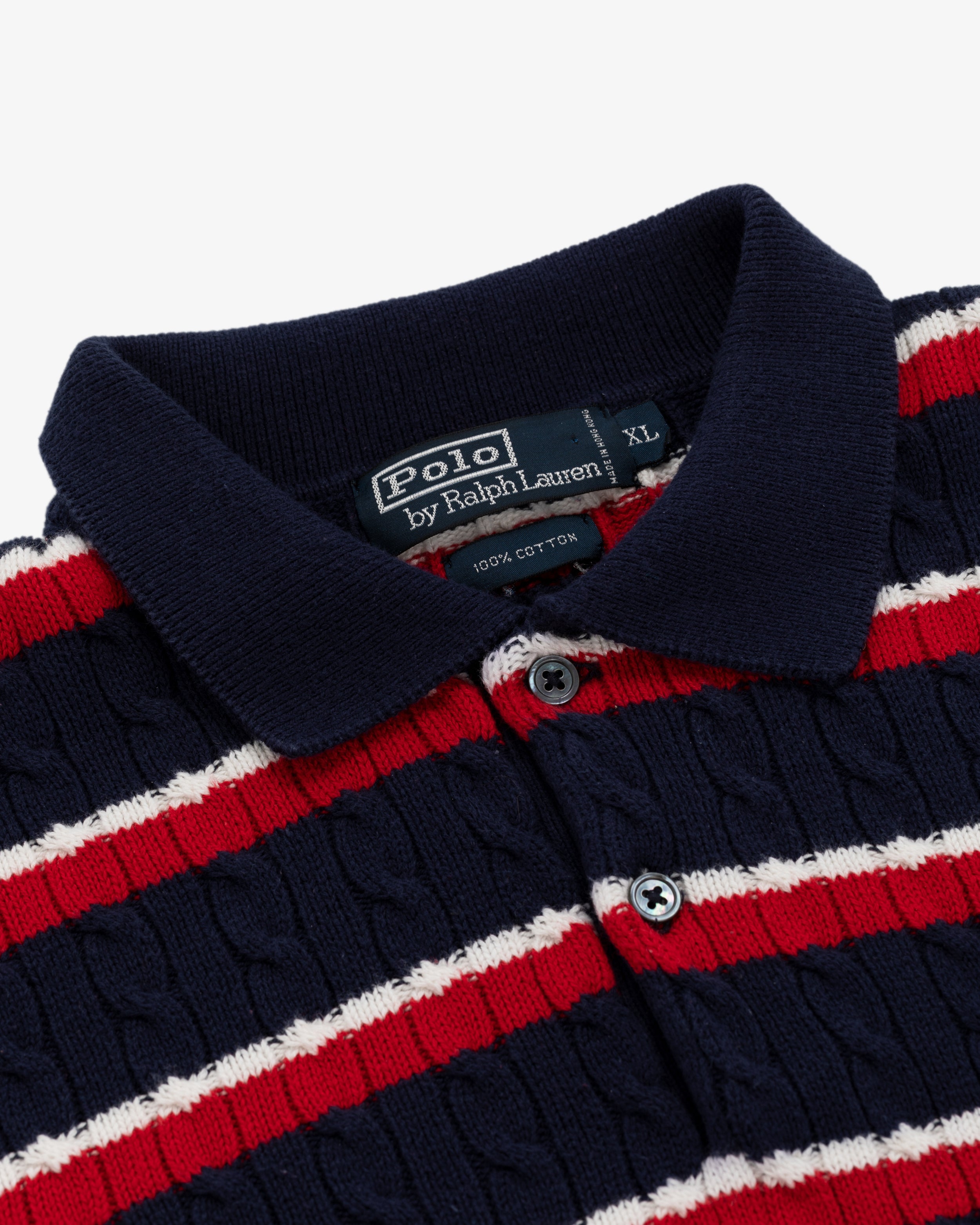 Cableknit Striped Polo Sweater