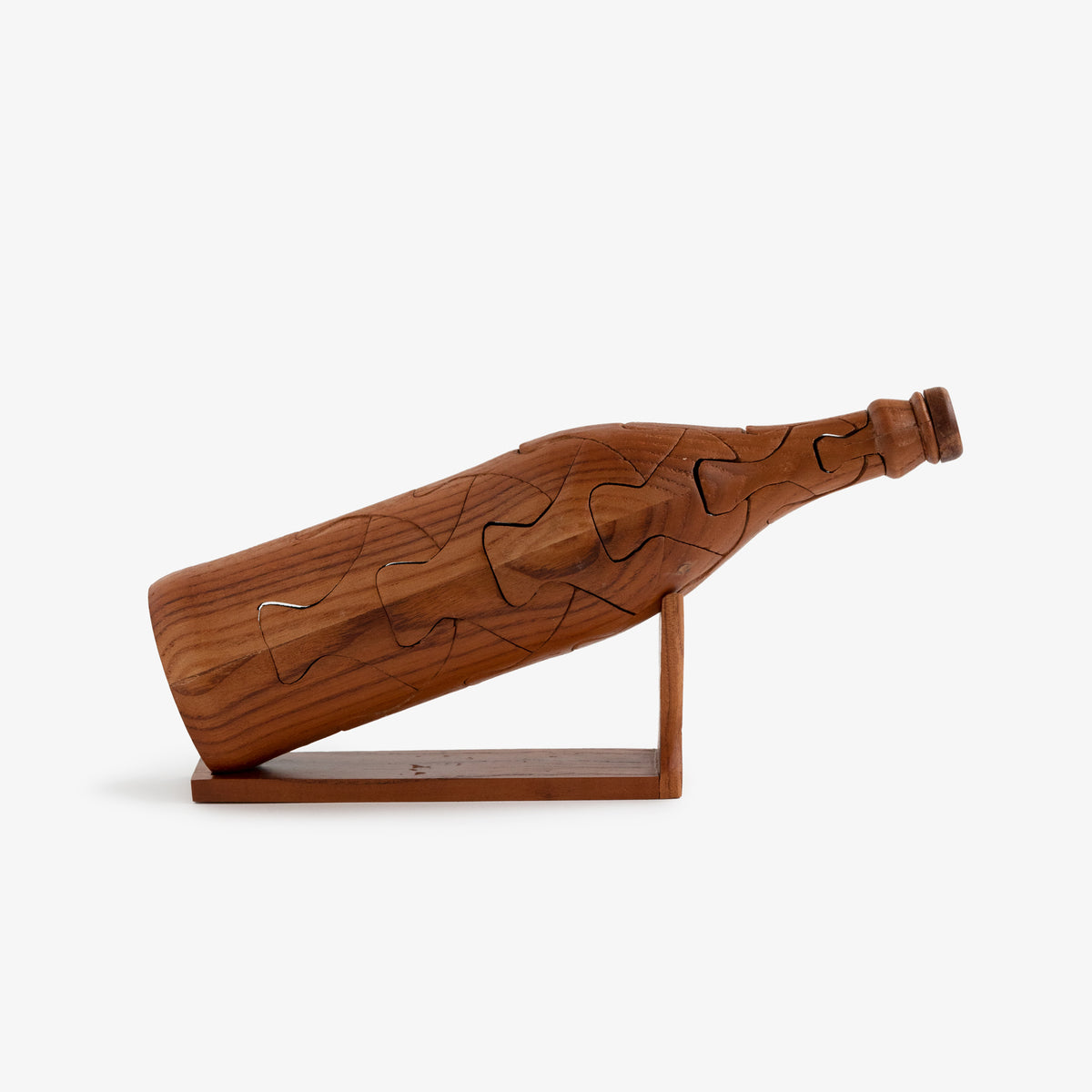 Mid Century Wood Carved Bottle Sculpture