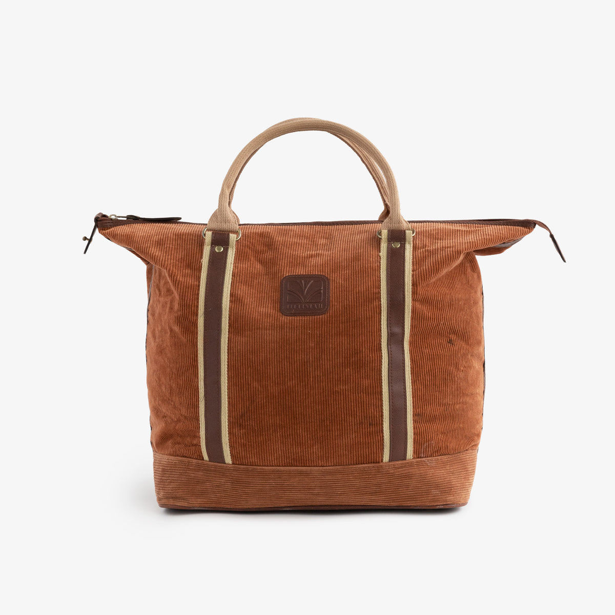Ultima Brown Corduroy Zipper Tote Bag