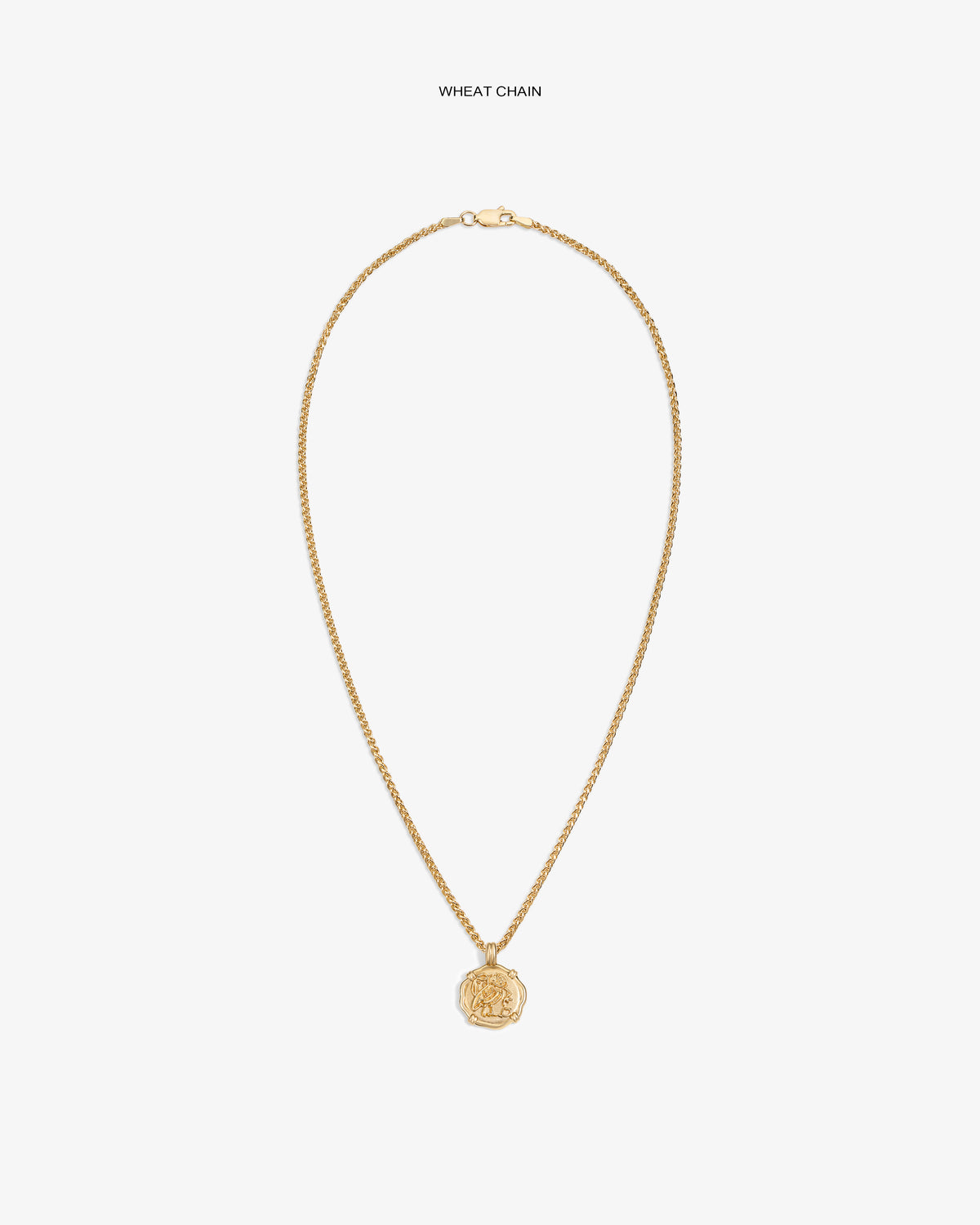 14Kt Gold Coin Pendant on a wheat chain shown against a white background.