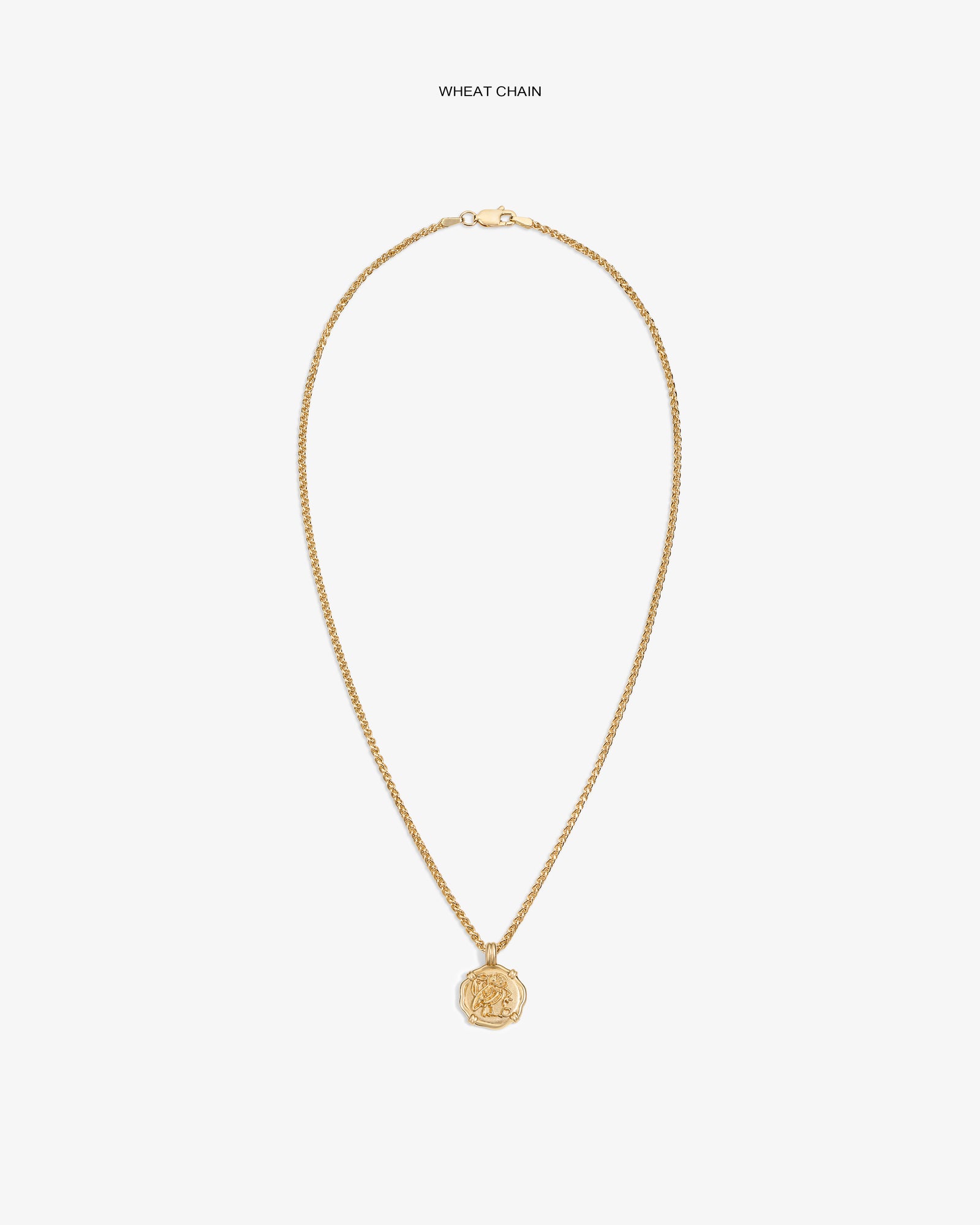 14Kt Gold Coin Pendant on a wheat chain shown against a white background.
