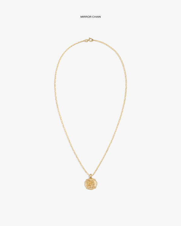 14Kt Gold Coin Pendant with a twisted chain shown on a plain white background.