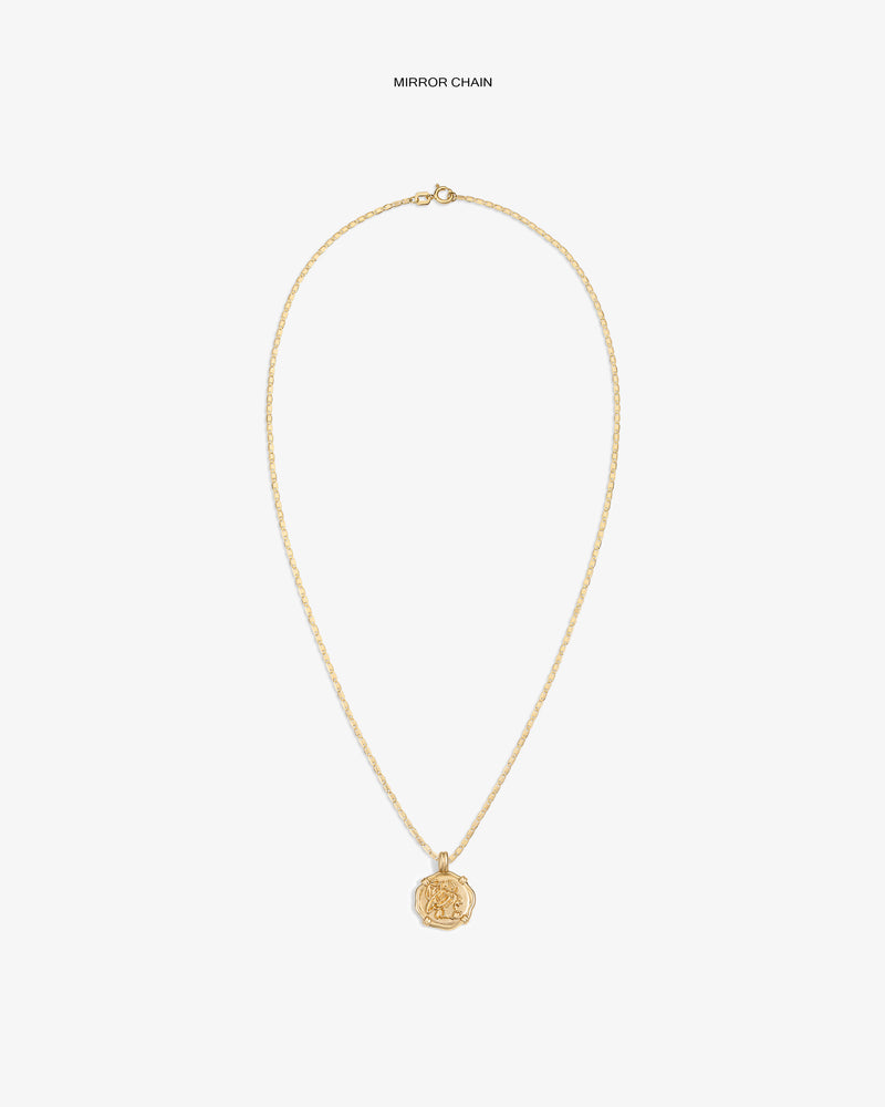 14Kt Gold Coin Pendant with a twisted chain shown on a plain white background.