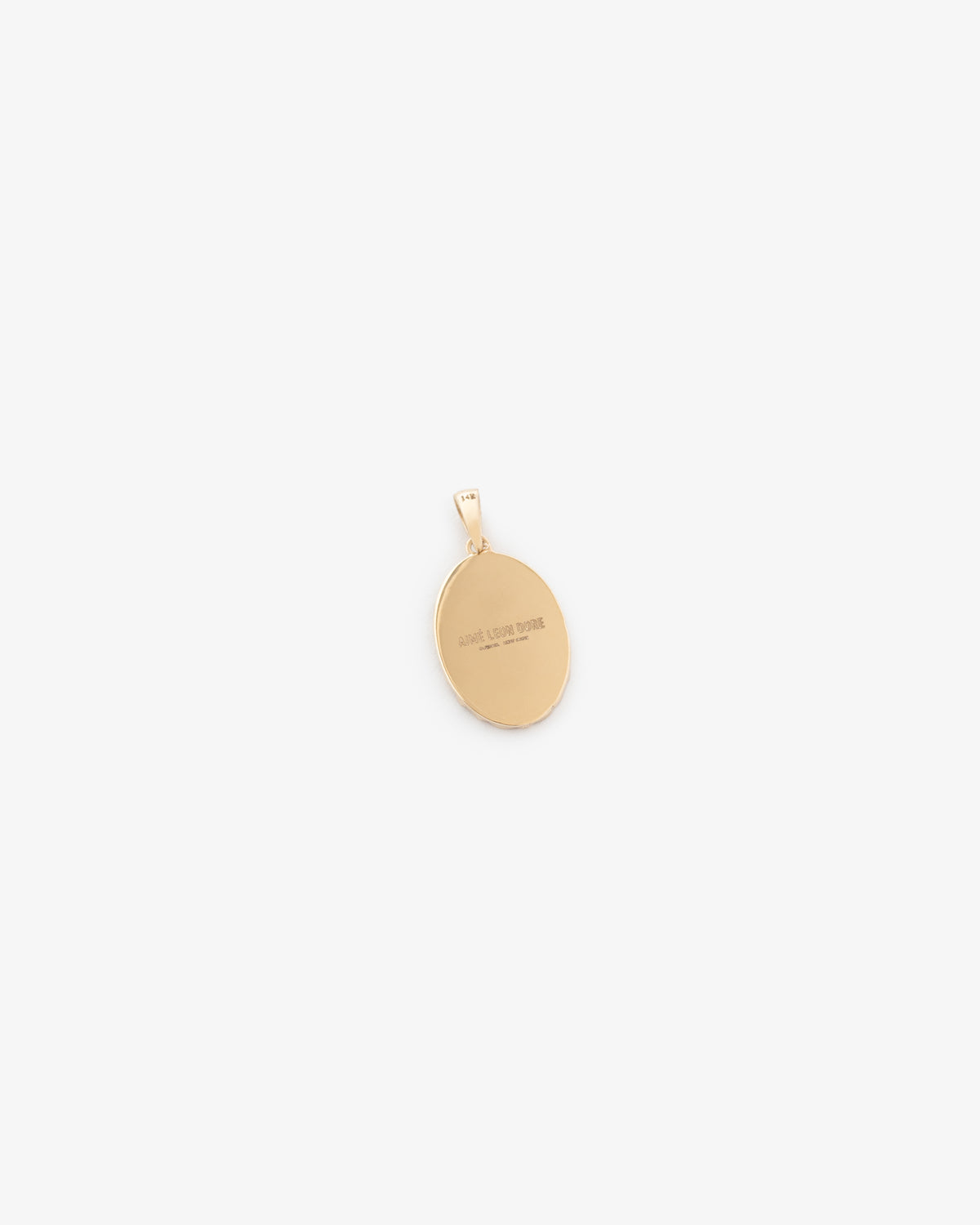 14Kt Gold Love Poem Pendant: round gold pendant with a small top loop, engraved text, on a plain white background.