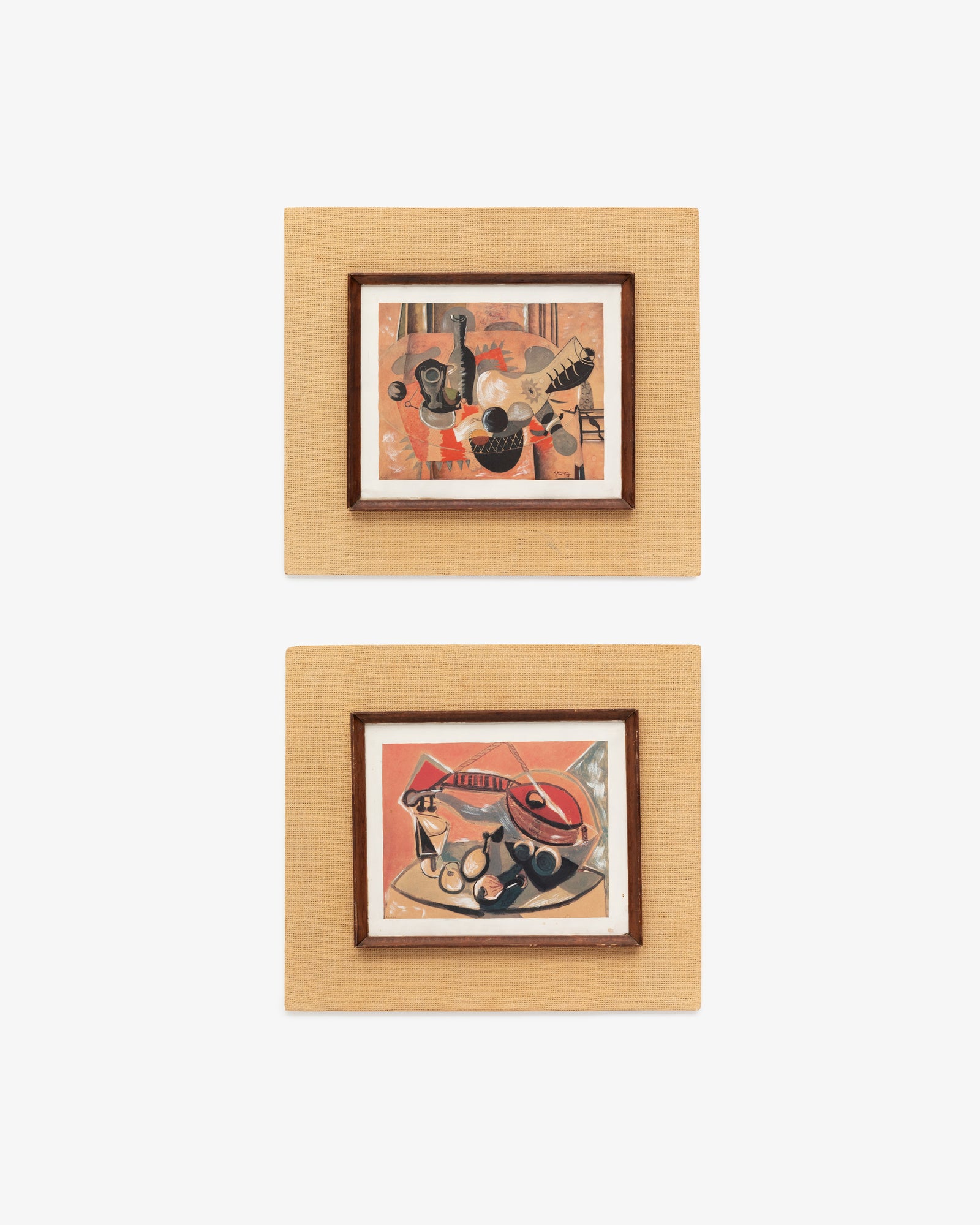 Mid Century Woven Framed Georges Braque Prints, Pair