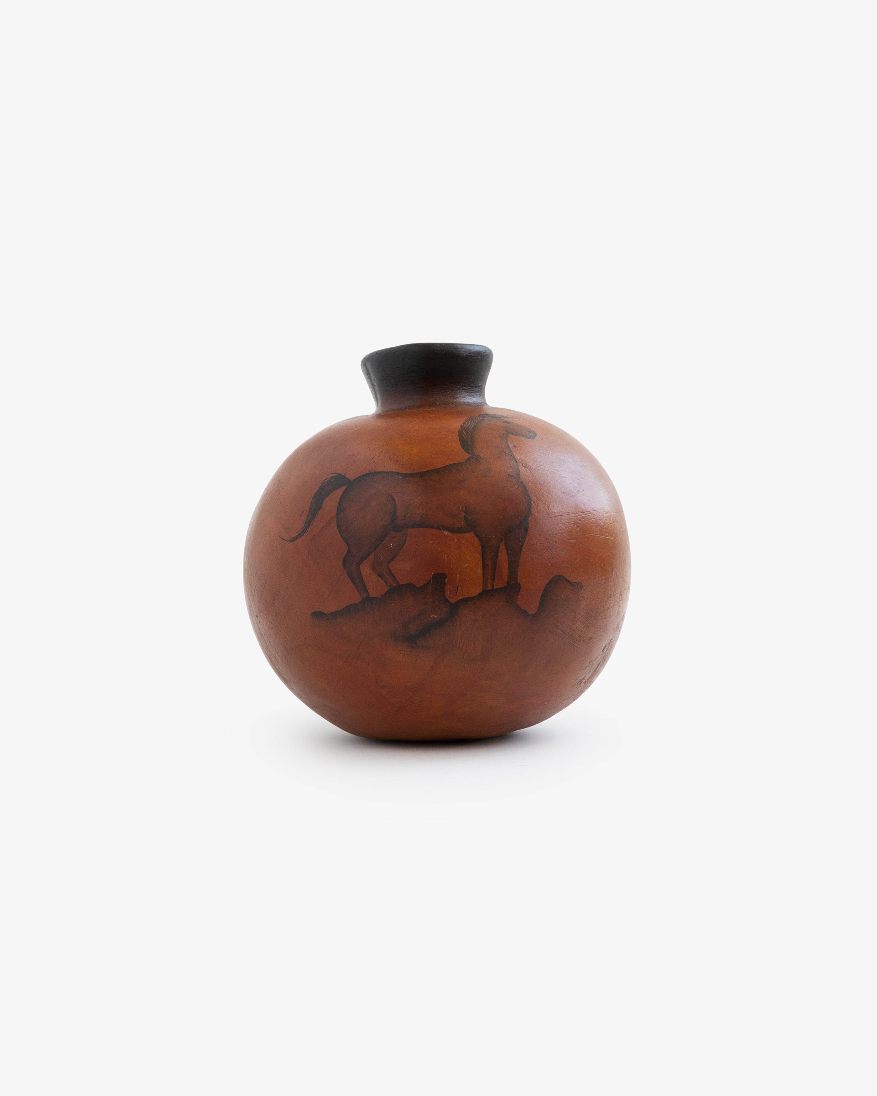Red Clay Horse Motif Vase