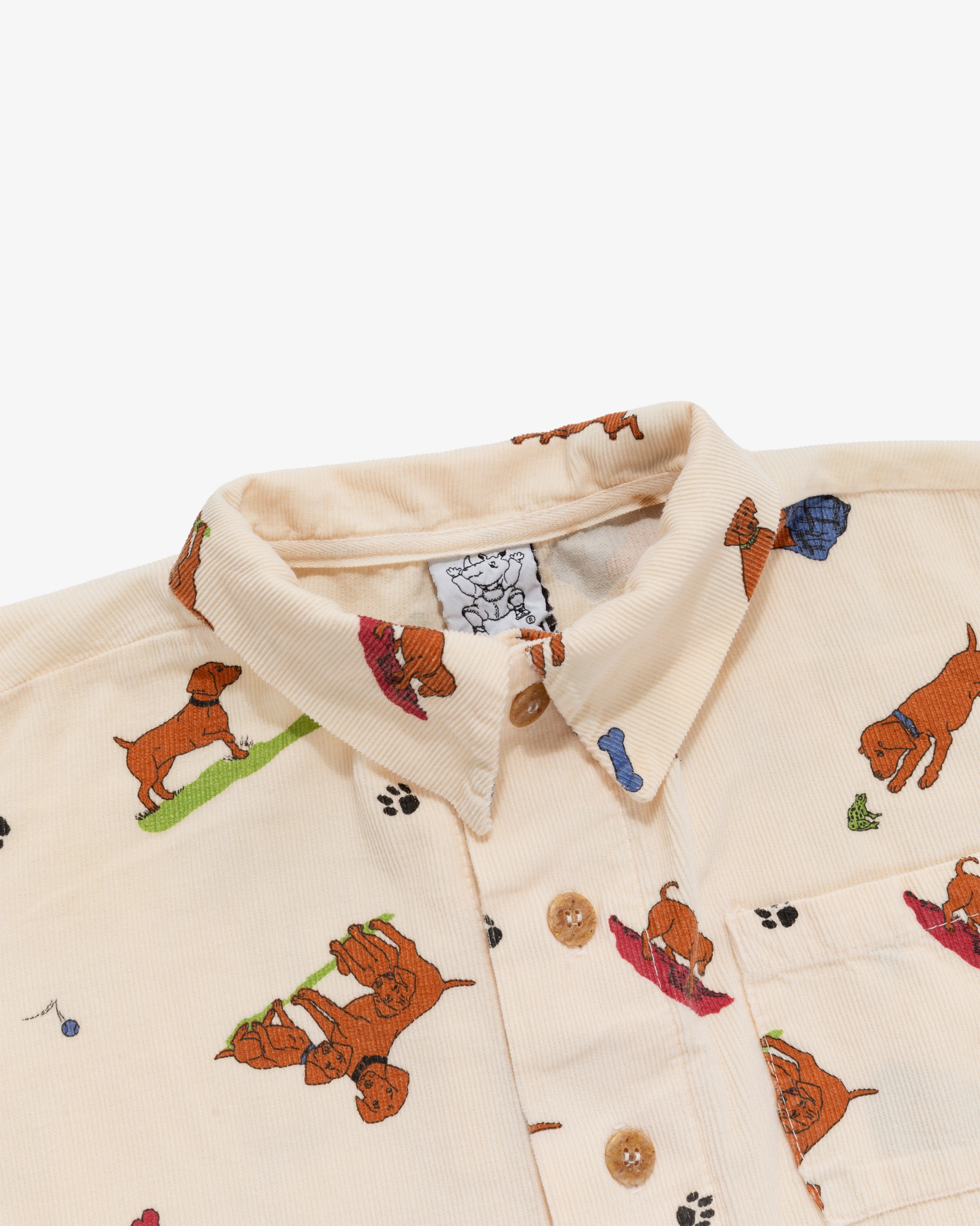 Vintage Kids All Over Dogs Print Corduroy Shirt