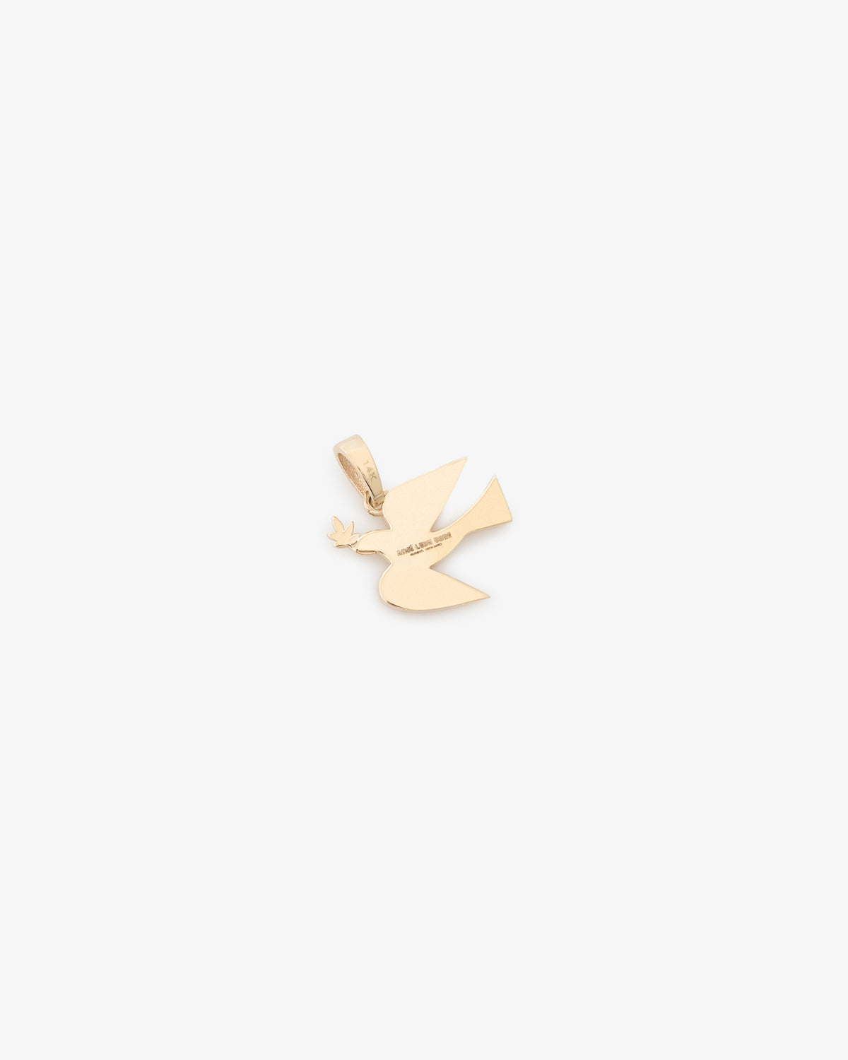 14Kt Gold Dove Pendant holding an olive branch, photographed against a plain white background.