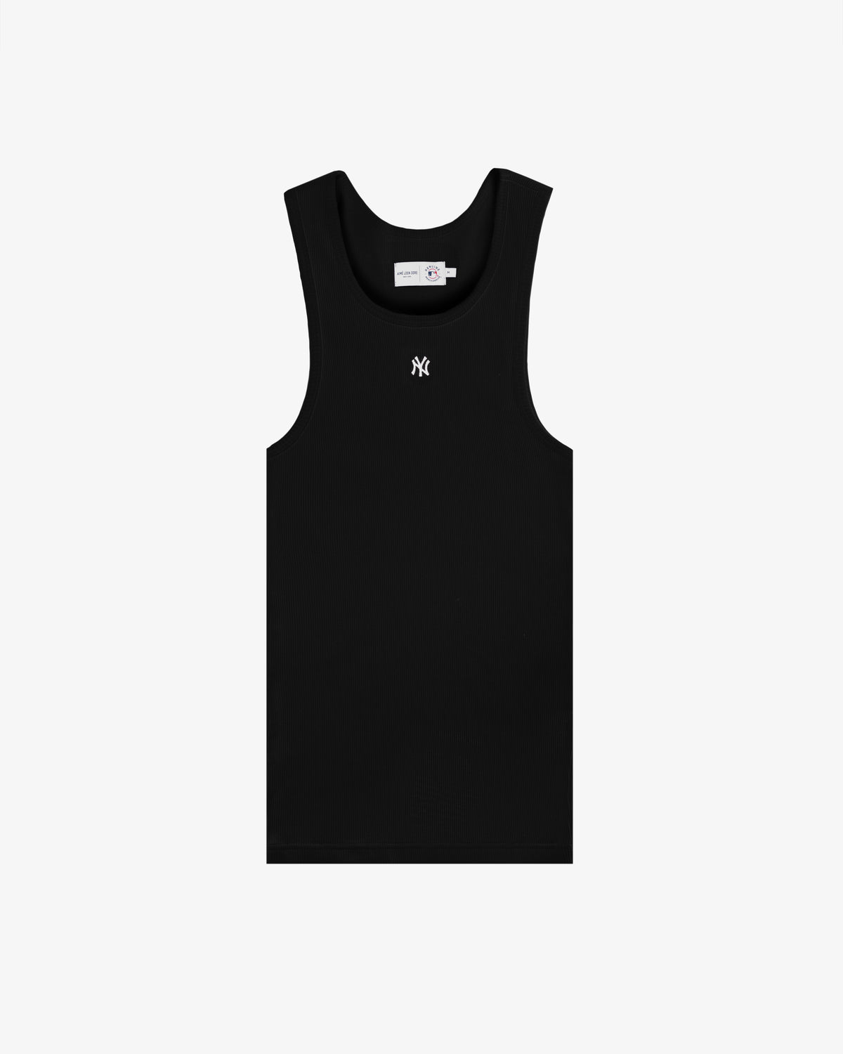 Yankees Tank Top: black, sleeveless, with a small white NY logo on the chest; shown on a plain white background.
