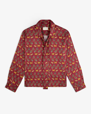 Archival Print Silk Tie Neck Blouse