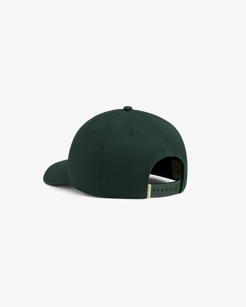 Café Leon Dore Logo Hat in dark green, shown from the back with adjustable strap and slightly curved brim.