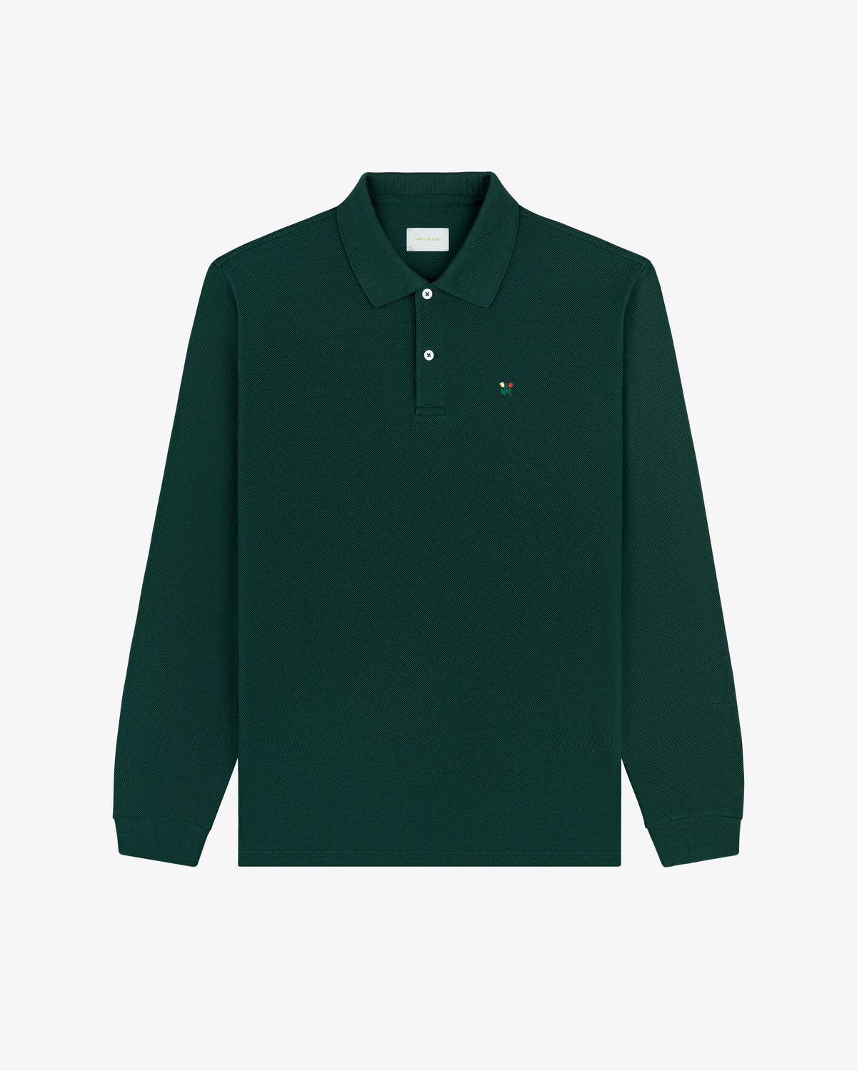 Long-Sleeve Crest Piqué Polo in dark green with collar and small left chest embroidered logo.