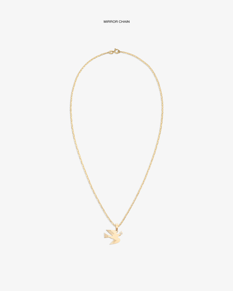 14Kt Gold Dove Pendant necklace displayed on a plain white background.