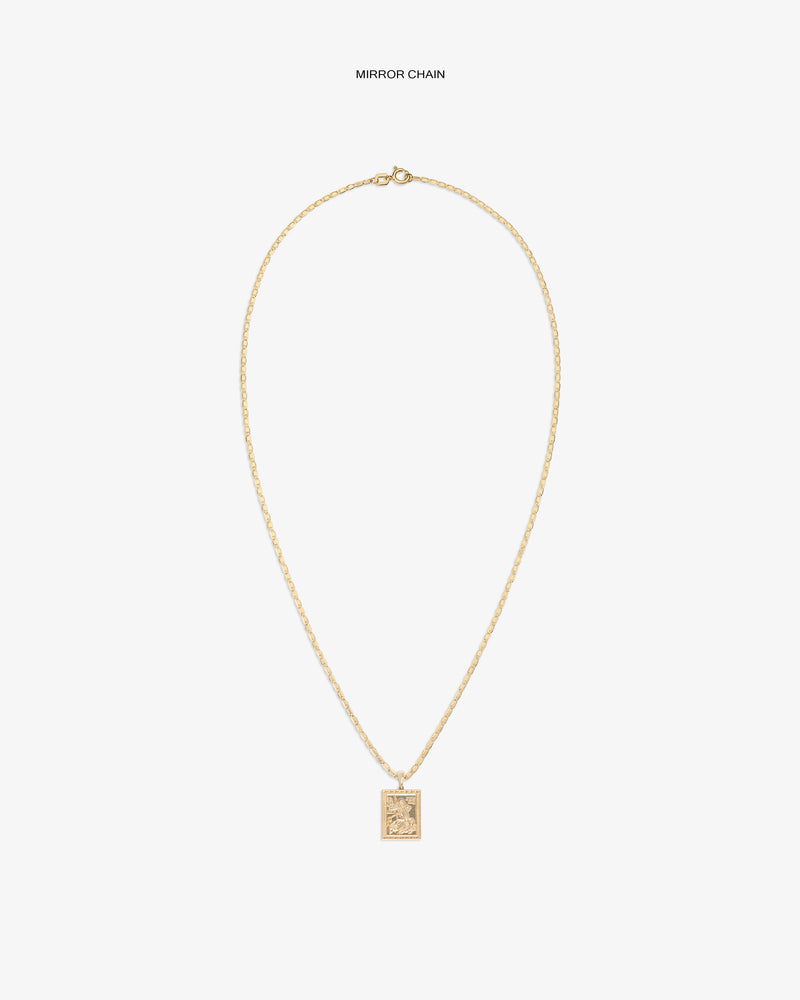 14Kt Gold Saint George Pendant necklace, shown against a plain white background.