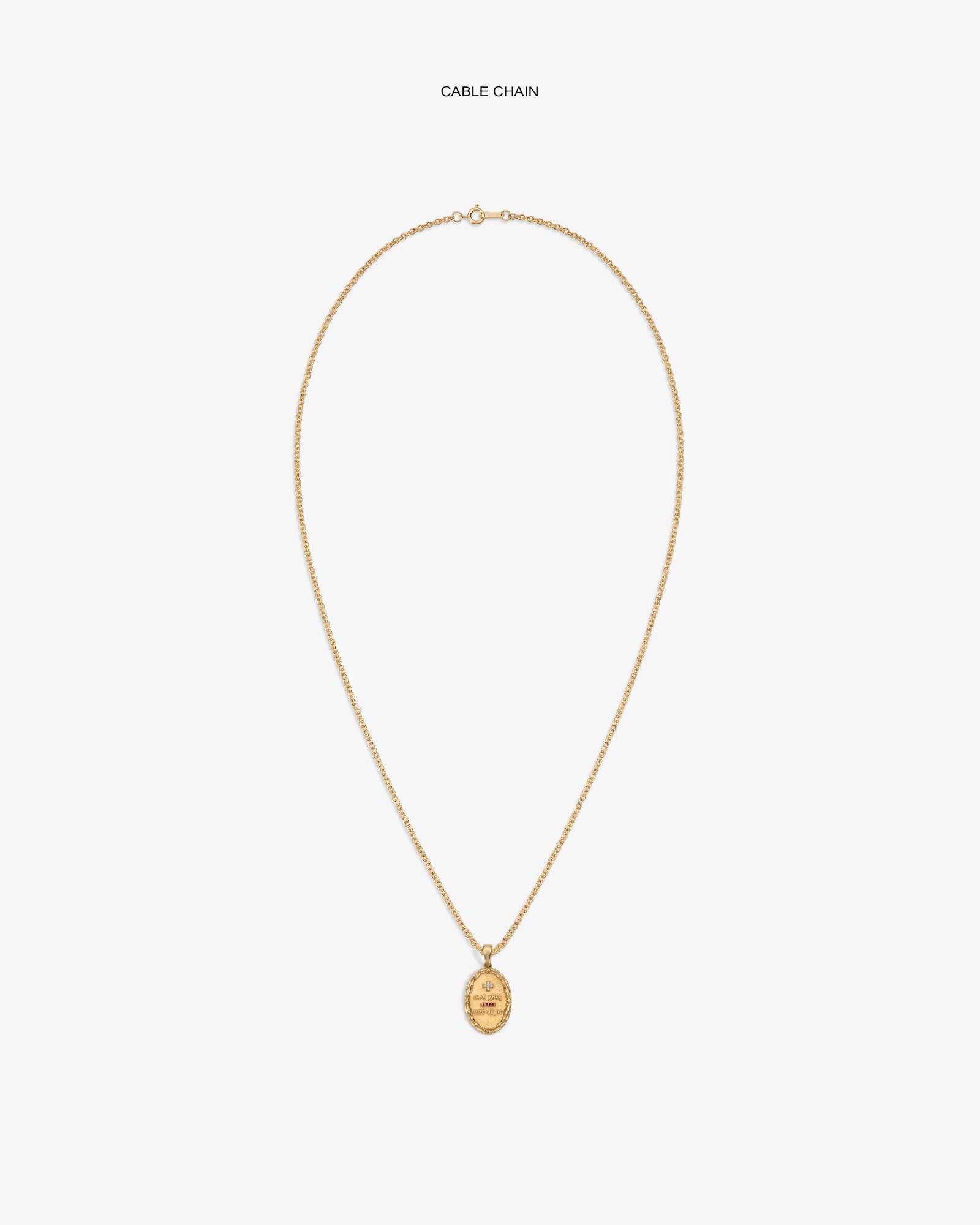 14Kt Gold Love Poem Pendant on a cable chain, featuring an engraved oval design, shown on a white background.