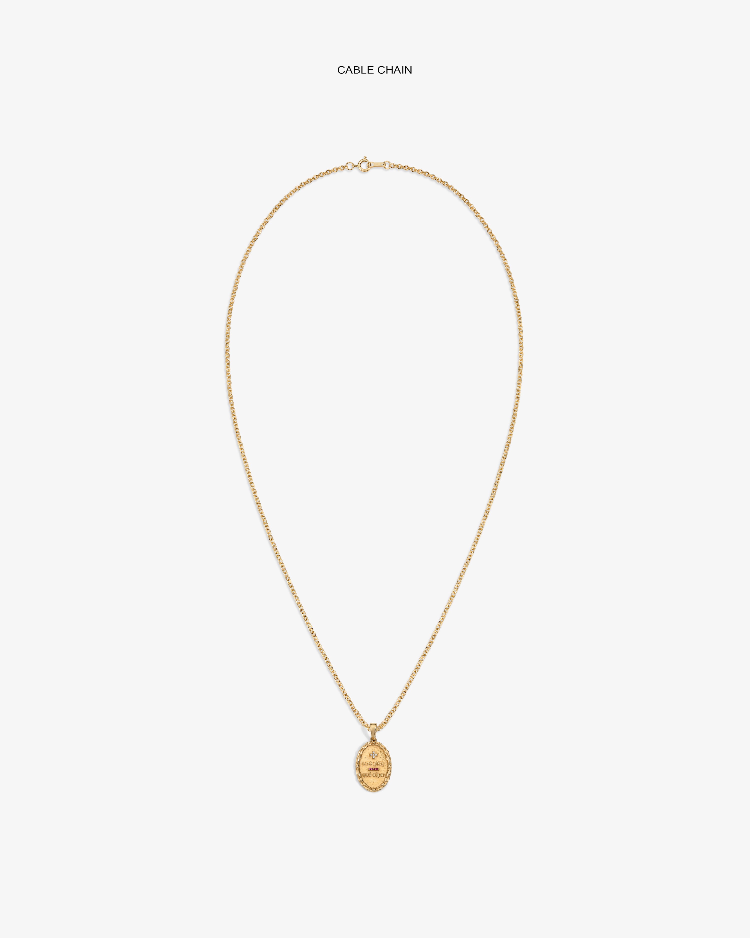 14Kt Gold Love Poem Pendant on a cable chain, featuring an engraved oval design, shown on a white background.