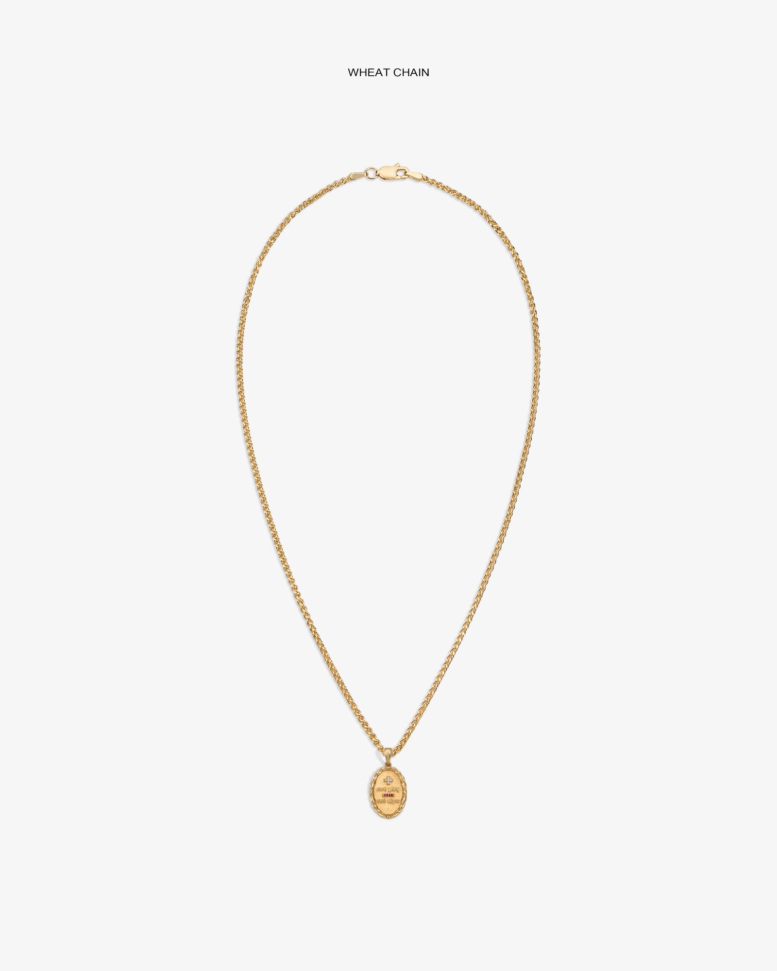 14Kt Gold Love Poem Pendant on a wheat chain, showcased against a plain white background.
