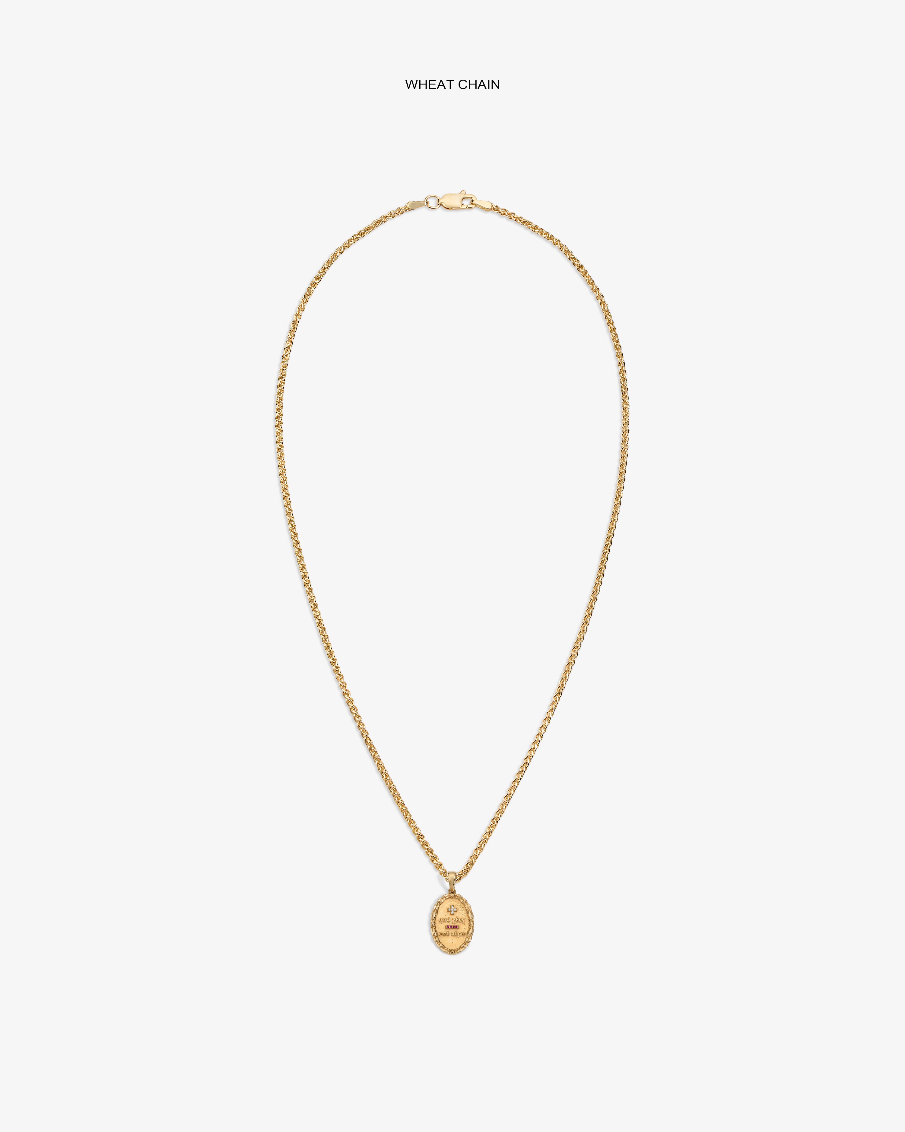 14Kt Gold Love Poem Pendant on a wheat chain, showcased against a plain white background.