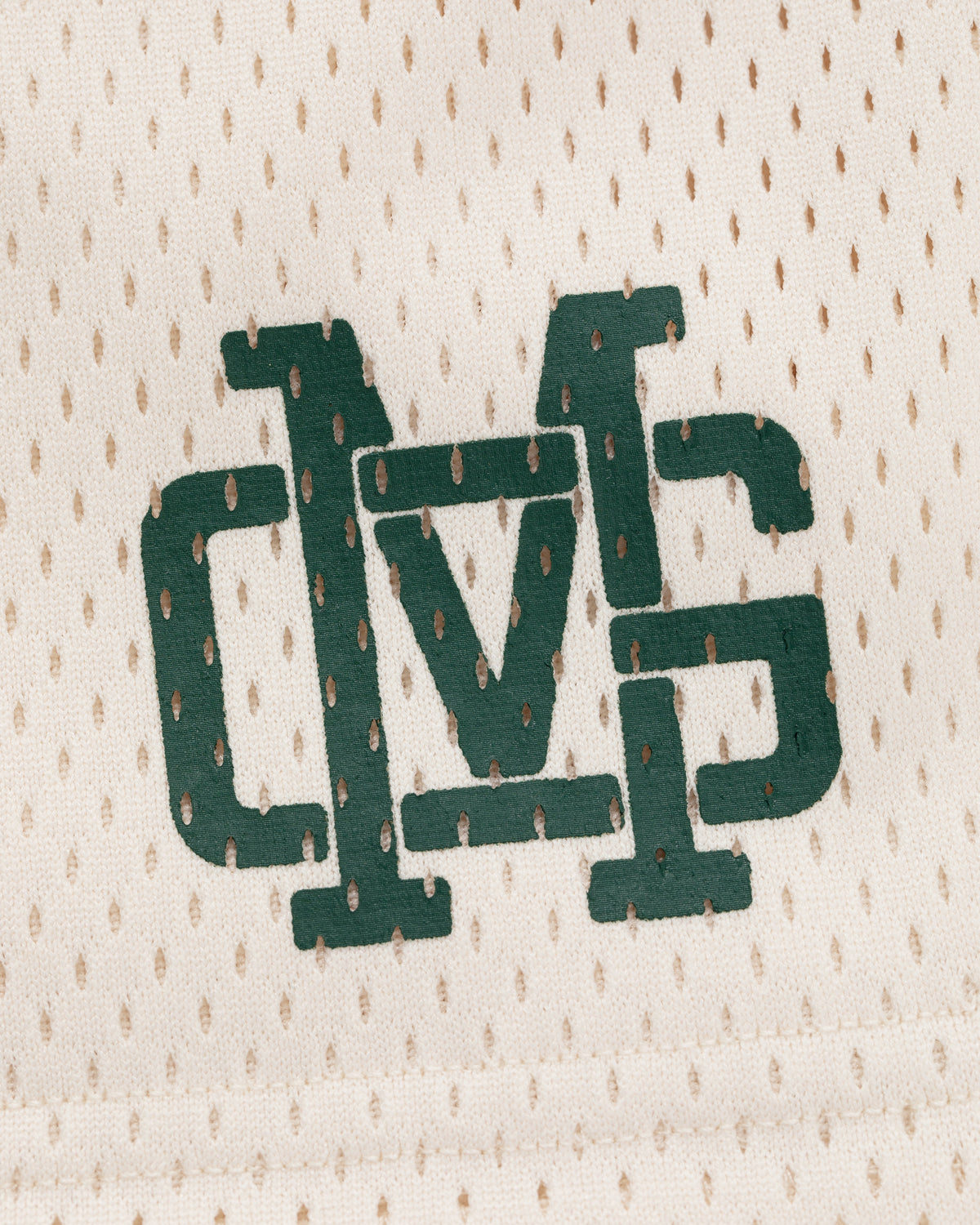 ALD / New Balance SONNY NY Gym Short features a green MVS logo on white mesh with small perforations.