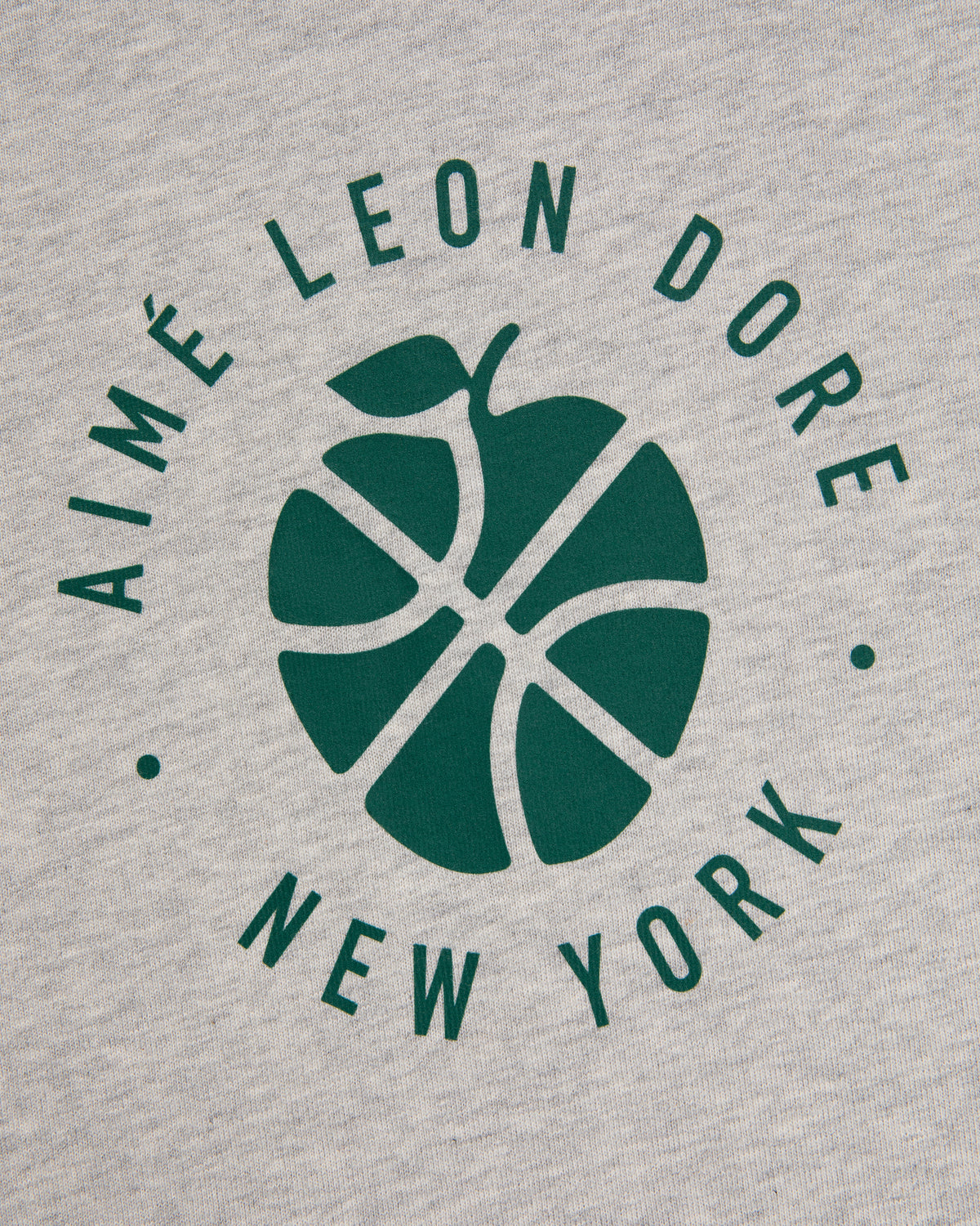Green basketball-apple logo with Aimé Leon Dore New York text on gray ALD / New Balance SONNY NY Long-Sleeve Tee.