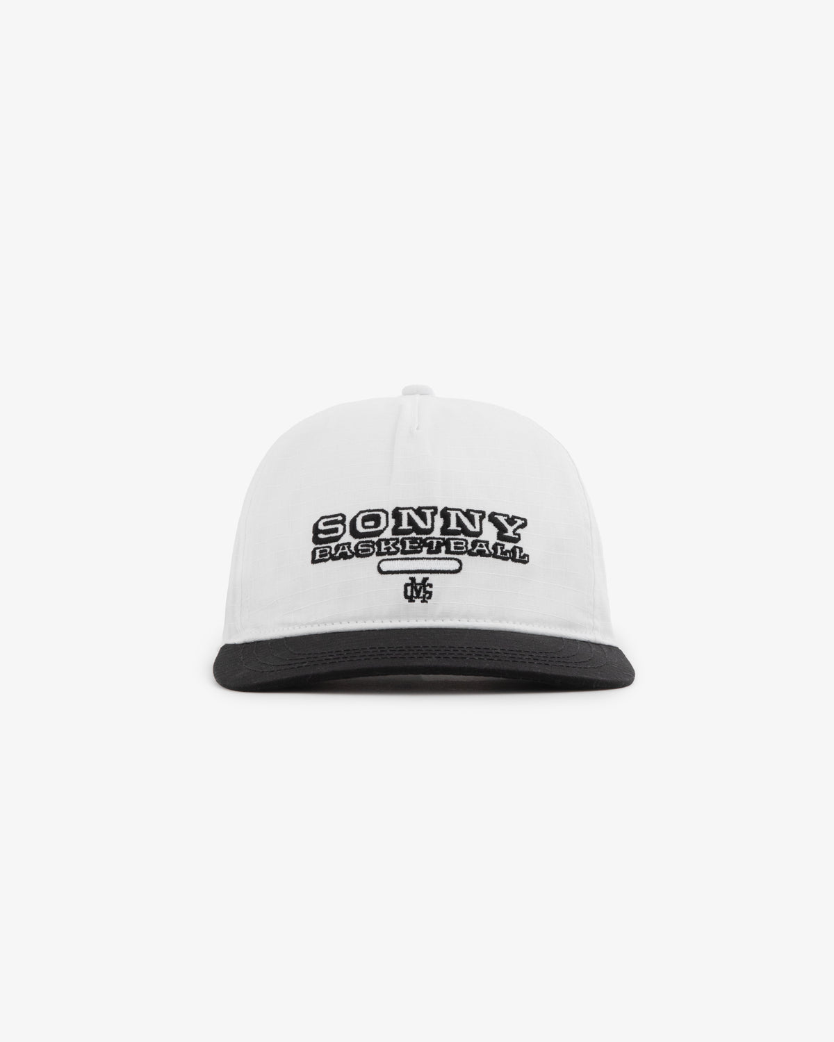 ALD / New Balance SONNY NY League Hat: white cap with black brim, “Sonny Basketball” embroidered on front.