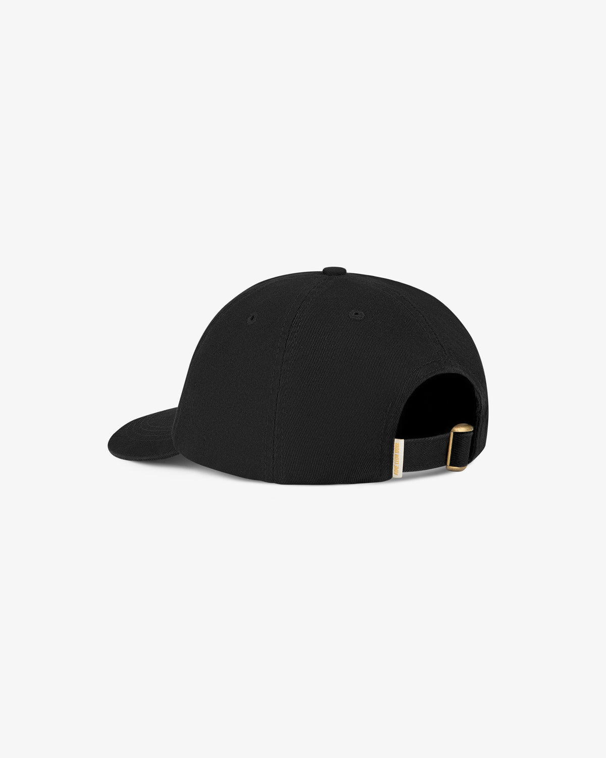The Washed Script Hat is a black baseball cap shown from the back with a gold buckle strap on a white background.