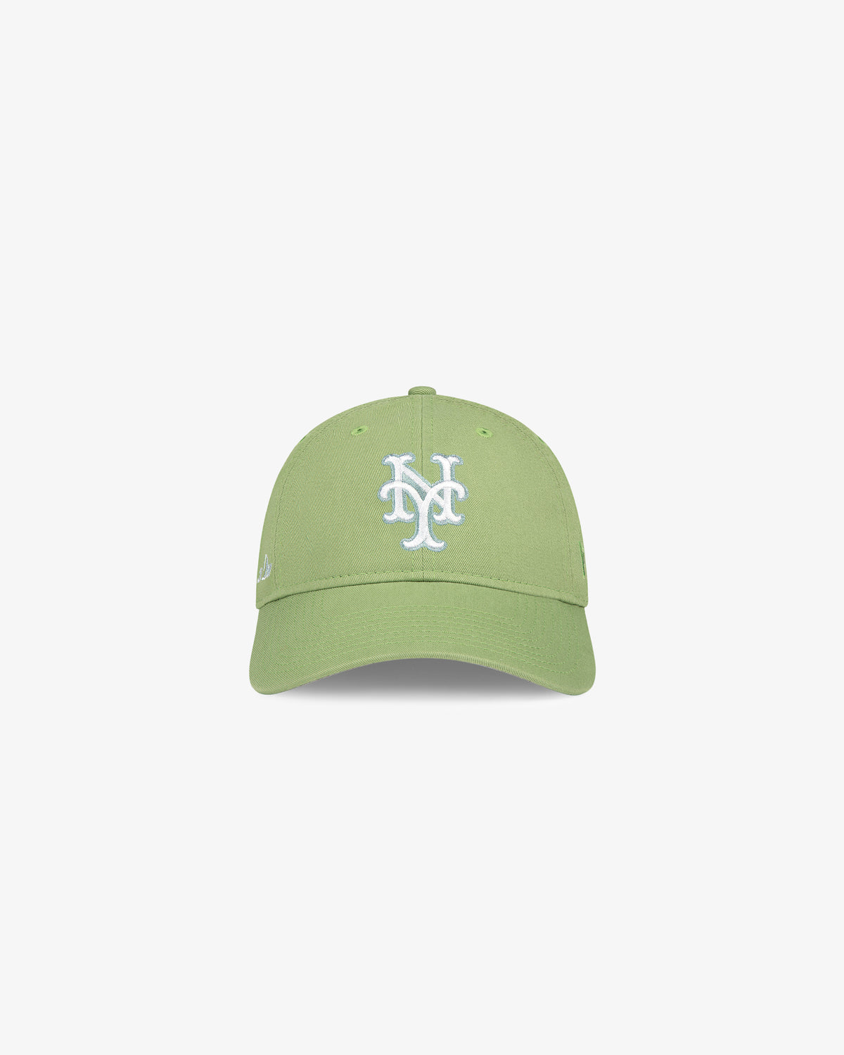 ALD / New Era Mets Ballpark Hat in light green with a white NY logo, front view on a white background.