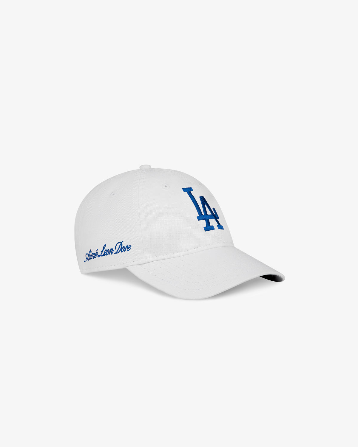 ALD / New Era Dodgers Ballpark Hat: white cap with blue LA initials and André Leon Dore script on the side.