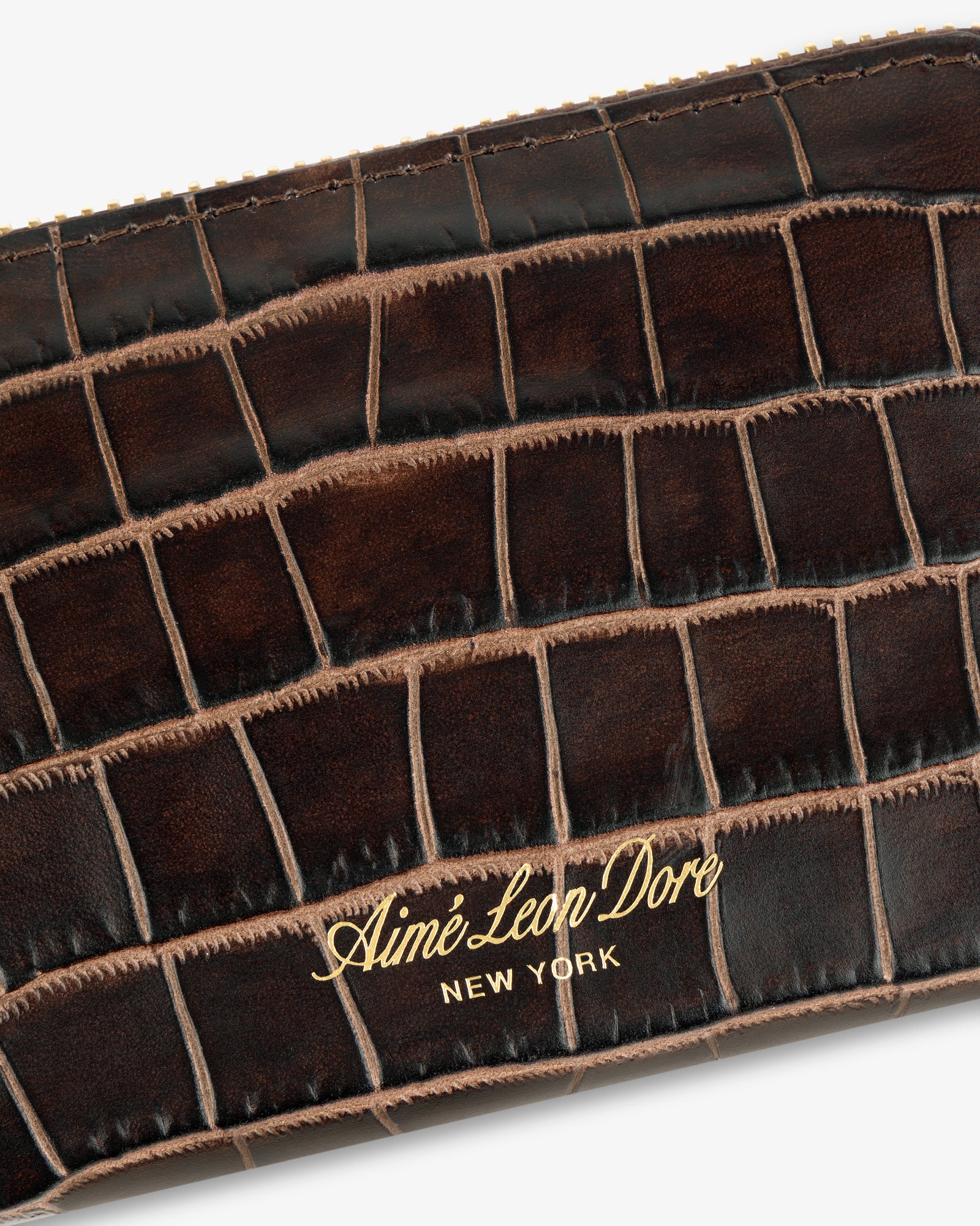 Croc-Embossed Leather Zip Cardholder