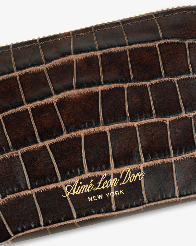 Croc-Embossed Leather Zip Cardholder