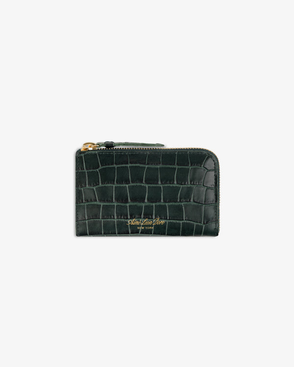 Croc-Embossed Leather Zip Cardholder
