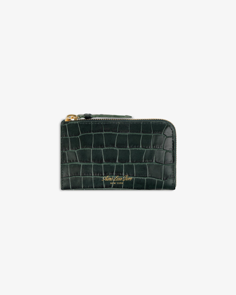 Croc-Embossed Leather Zip Cardholder