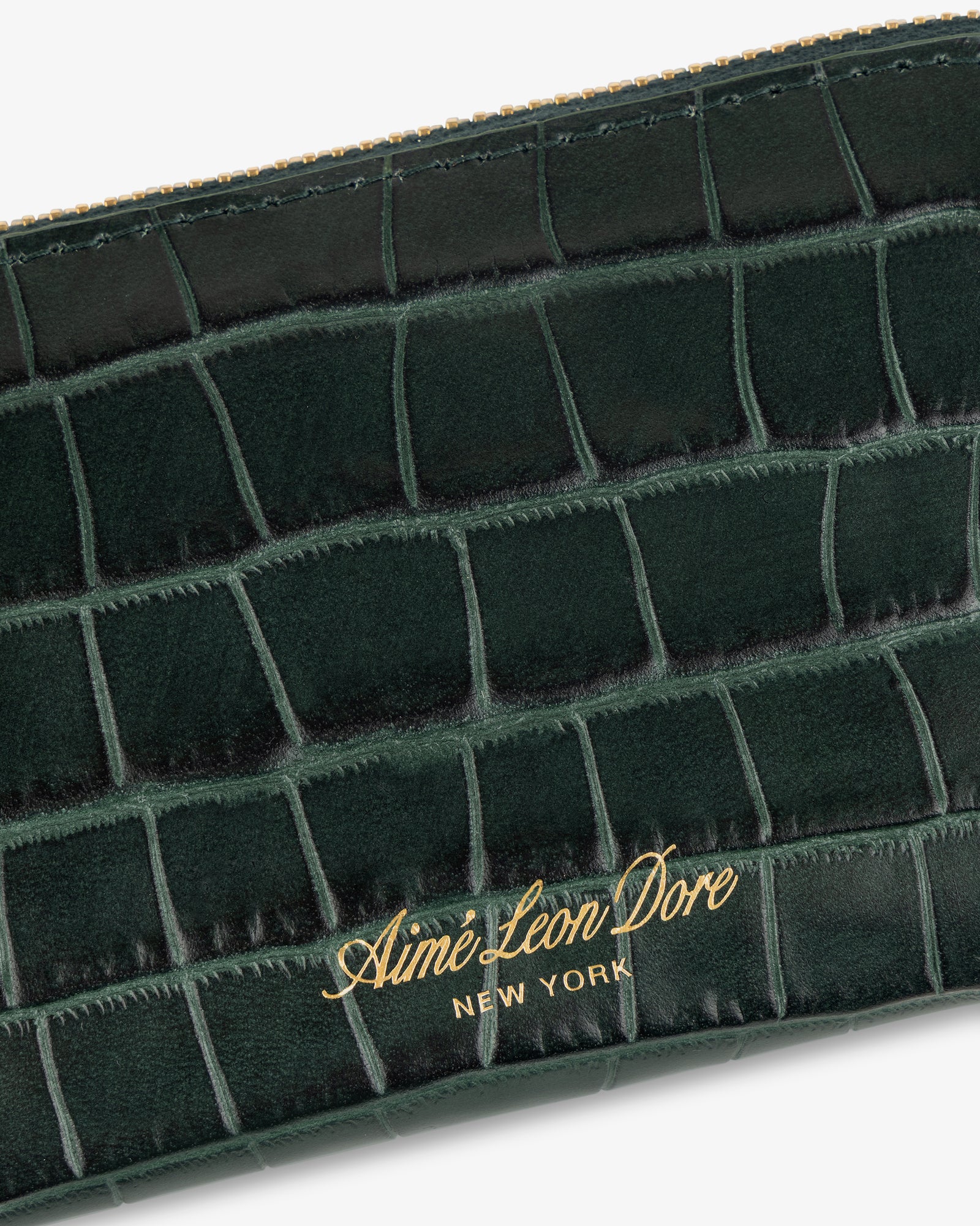 Croc-Embossed Leather Zip Cardholder