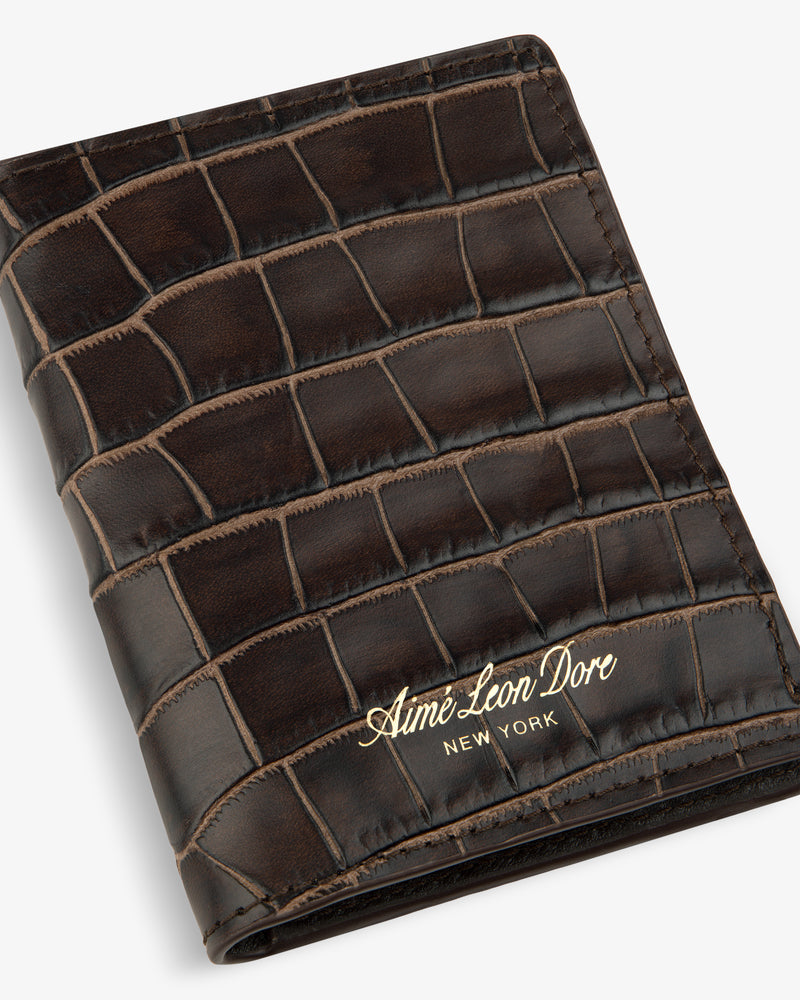 Croc-Embossed Leather Bi-Fold Wallet
