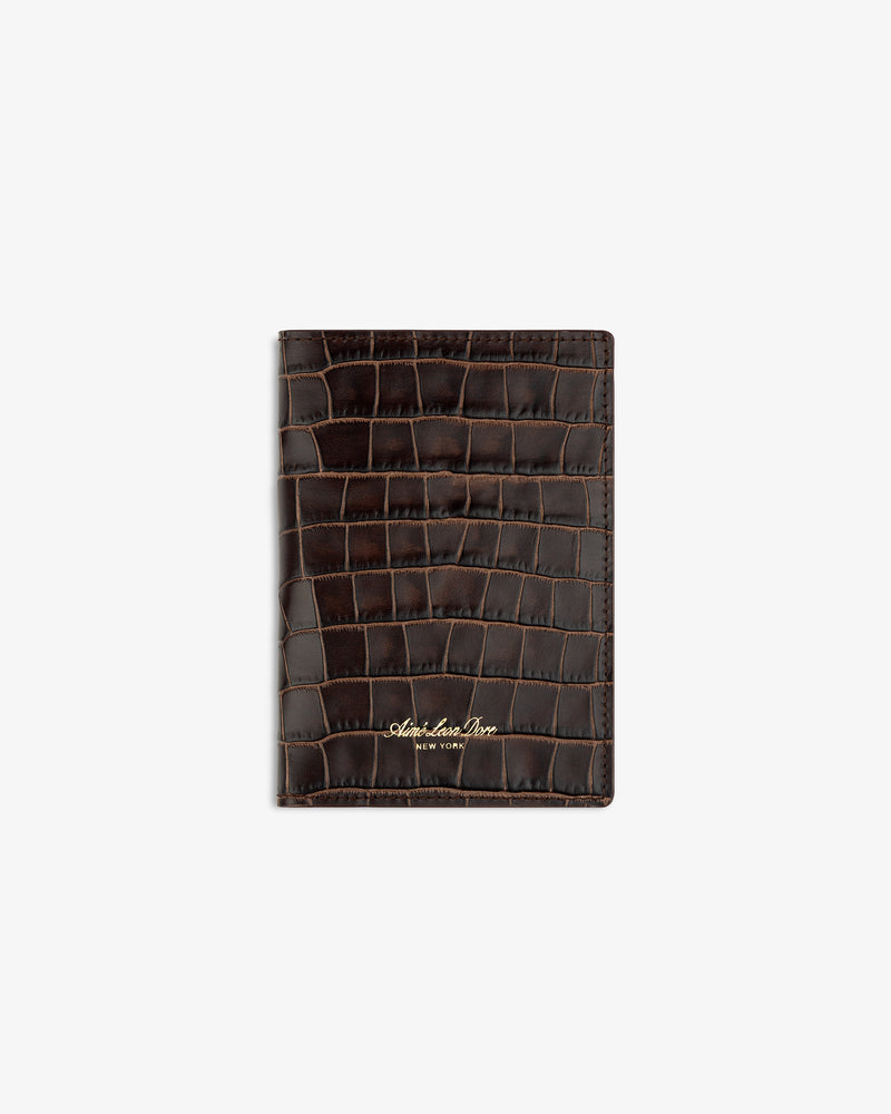 Croc-Embossed Leather Passport Holder