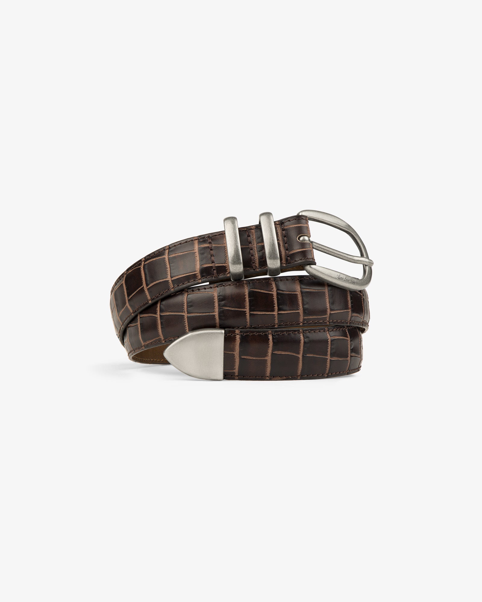 Croc-Embossed Leather Belt