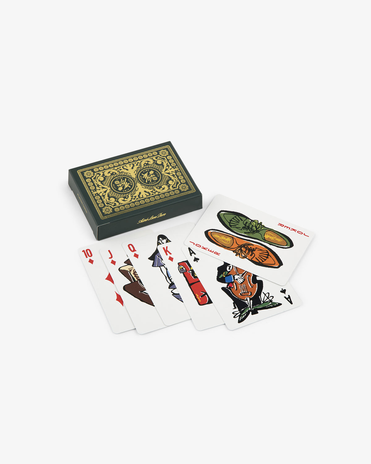 Mulberry Playing Cards: decorative box with five cards, featuring traditional faces and unique vegetable illustrations.