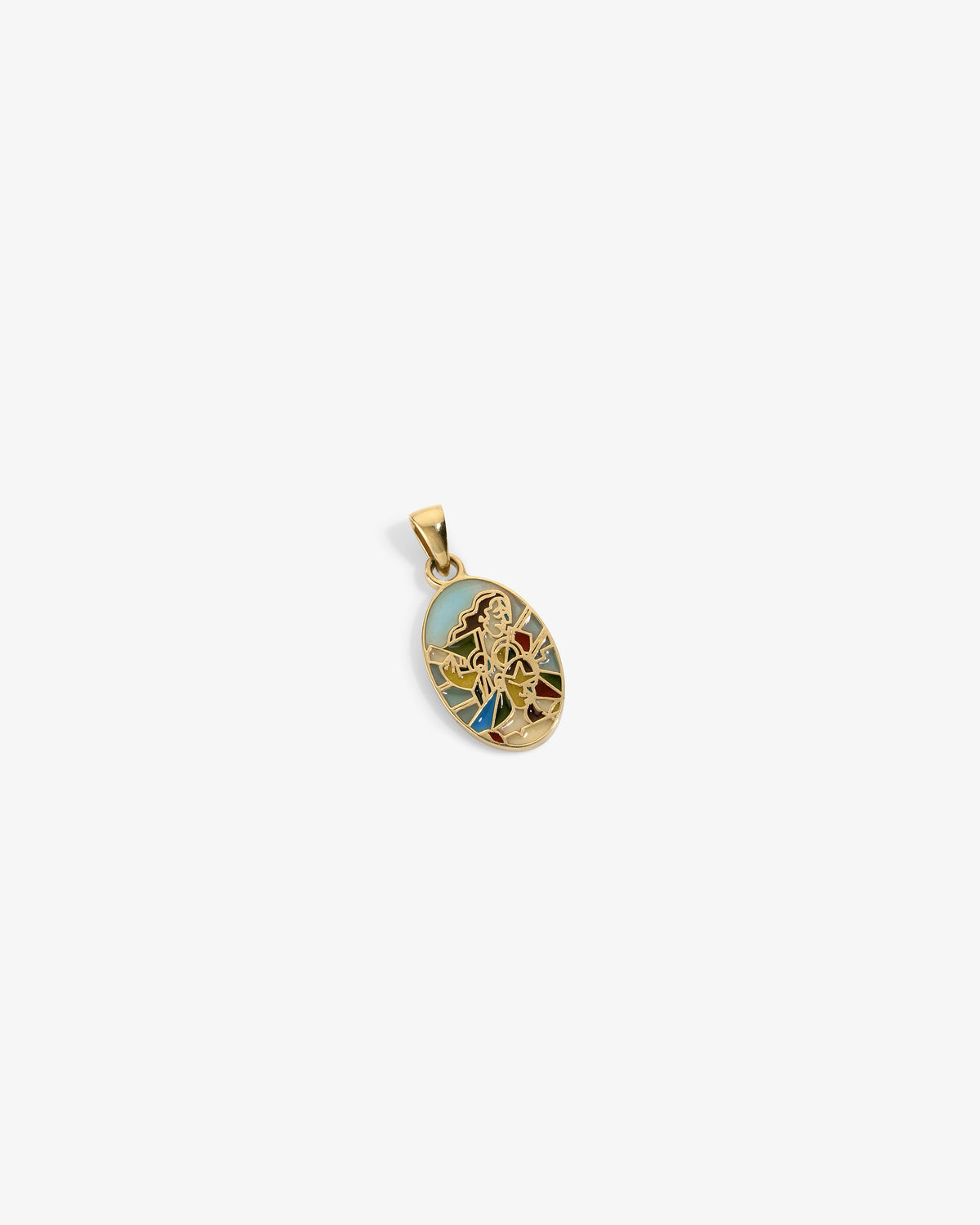 14Kt Gold Molina Pendant with multicolored enamel floral accents, displayed on a white background.