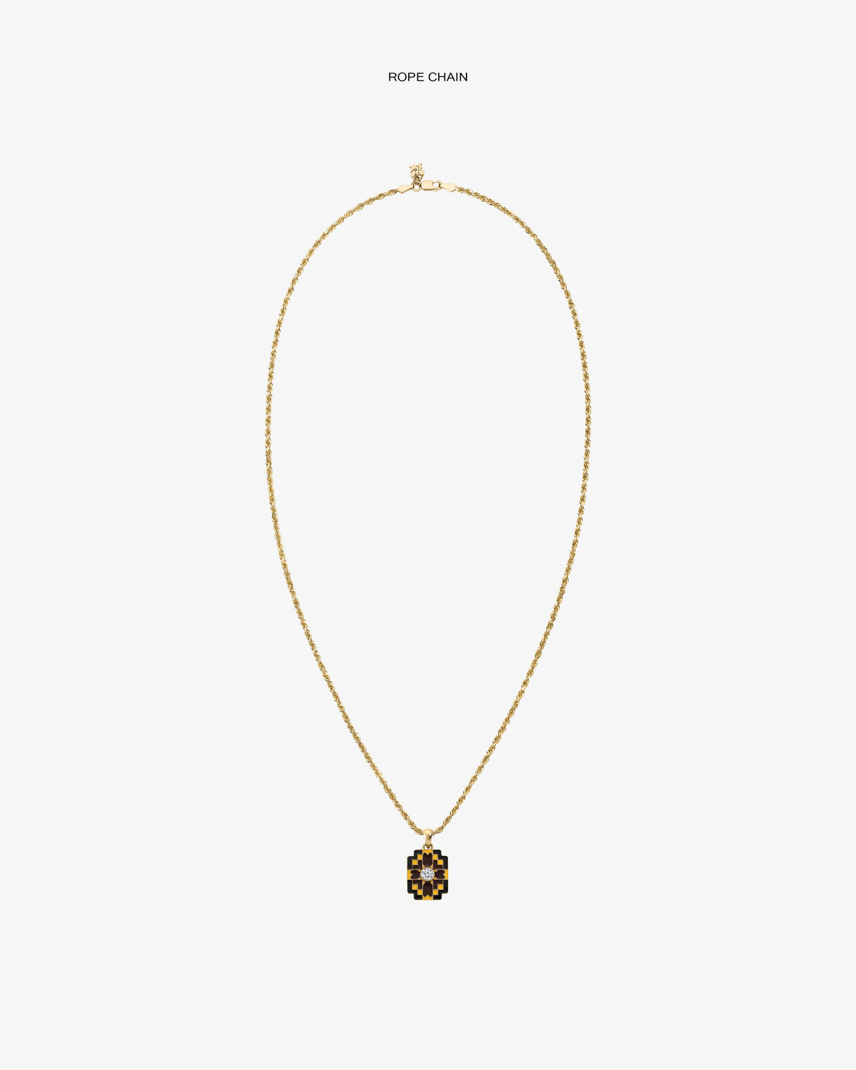 Diamond Mosaic Pendant on a gold rope chain necklace, displayed against a plain white background.
