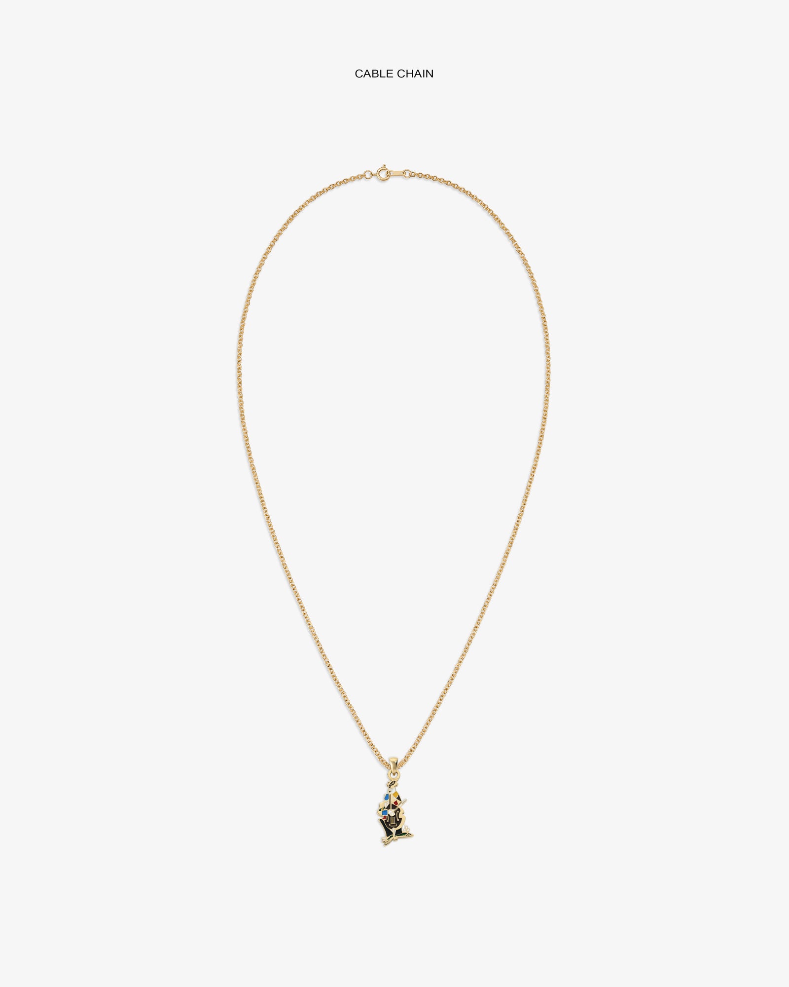 14Kt Gold Musician Pendant on a cable chain, shown centered on white background.