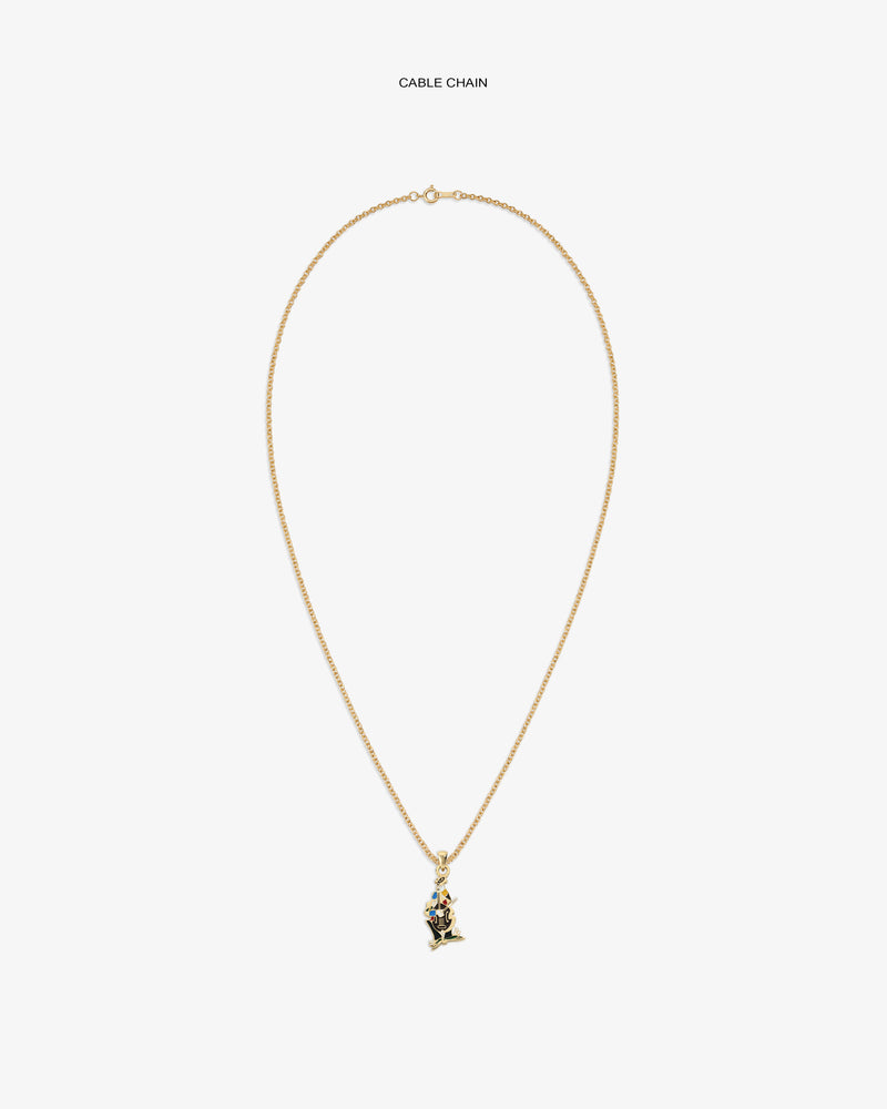 14Kt Gold Musician Pendant on a cable chain, shown centered on white background.