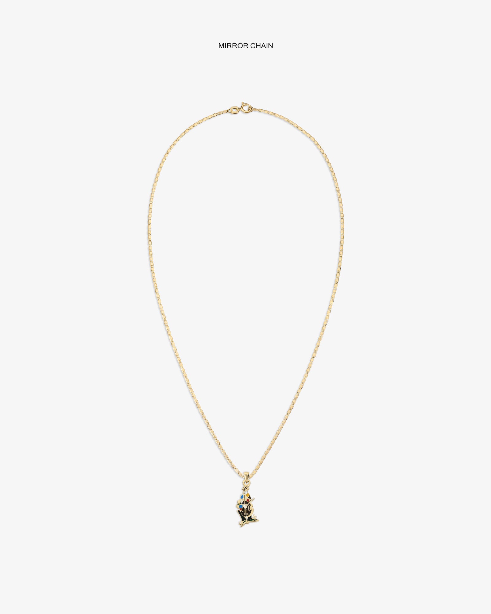 14Kt Gold Musician Pendant necklace on a plain white background with pendant centered on gold chain.