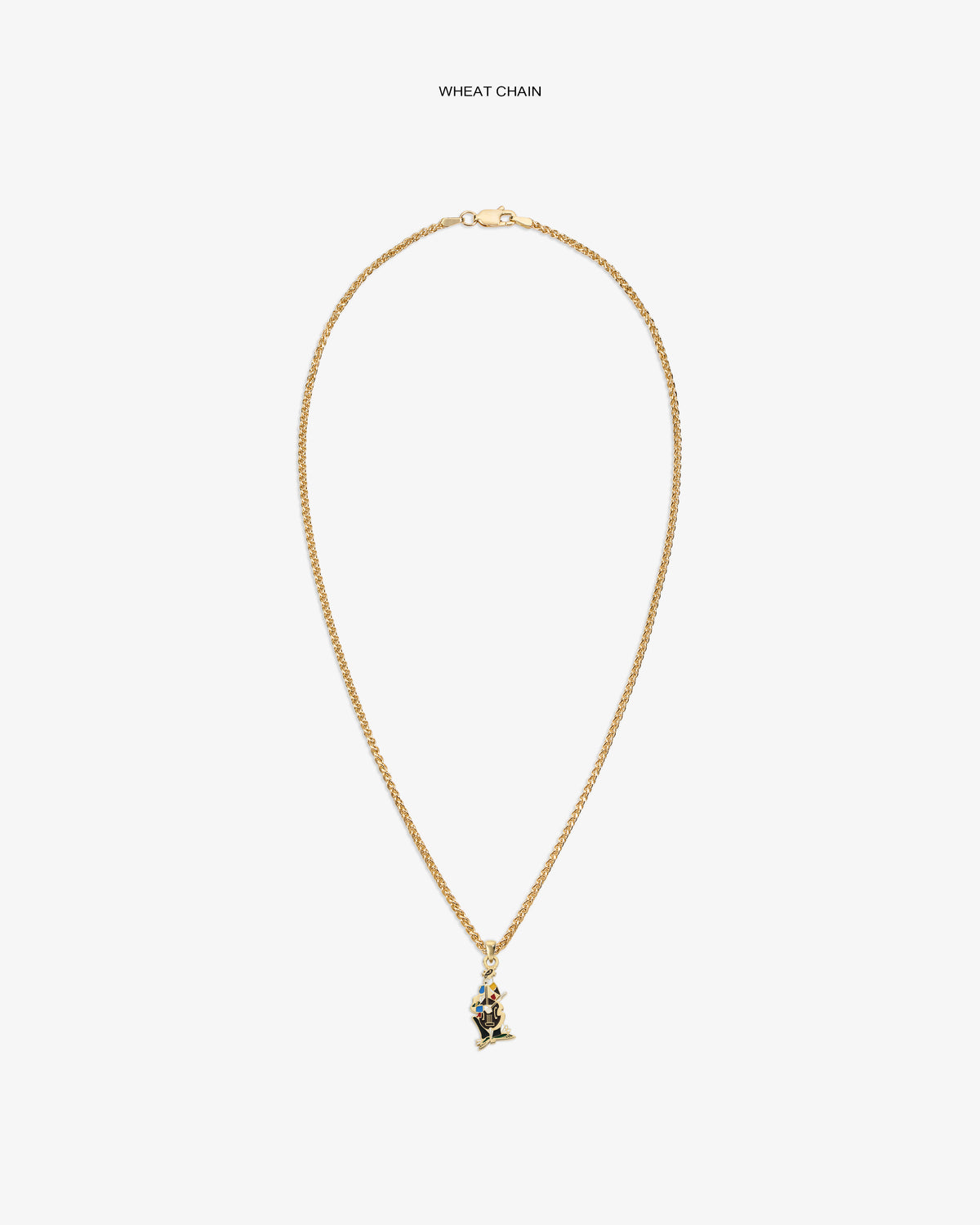 14Kt Gold Musician Pendant on a wheat chain, shown on a plain white background.