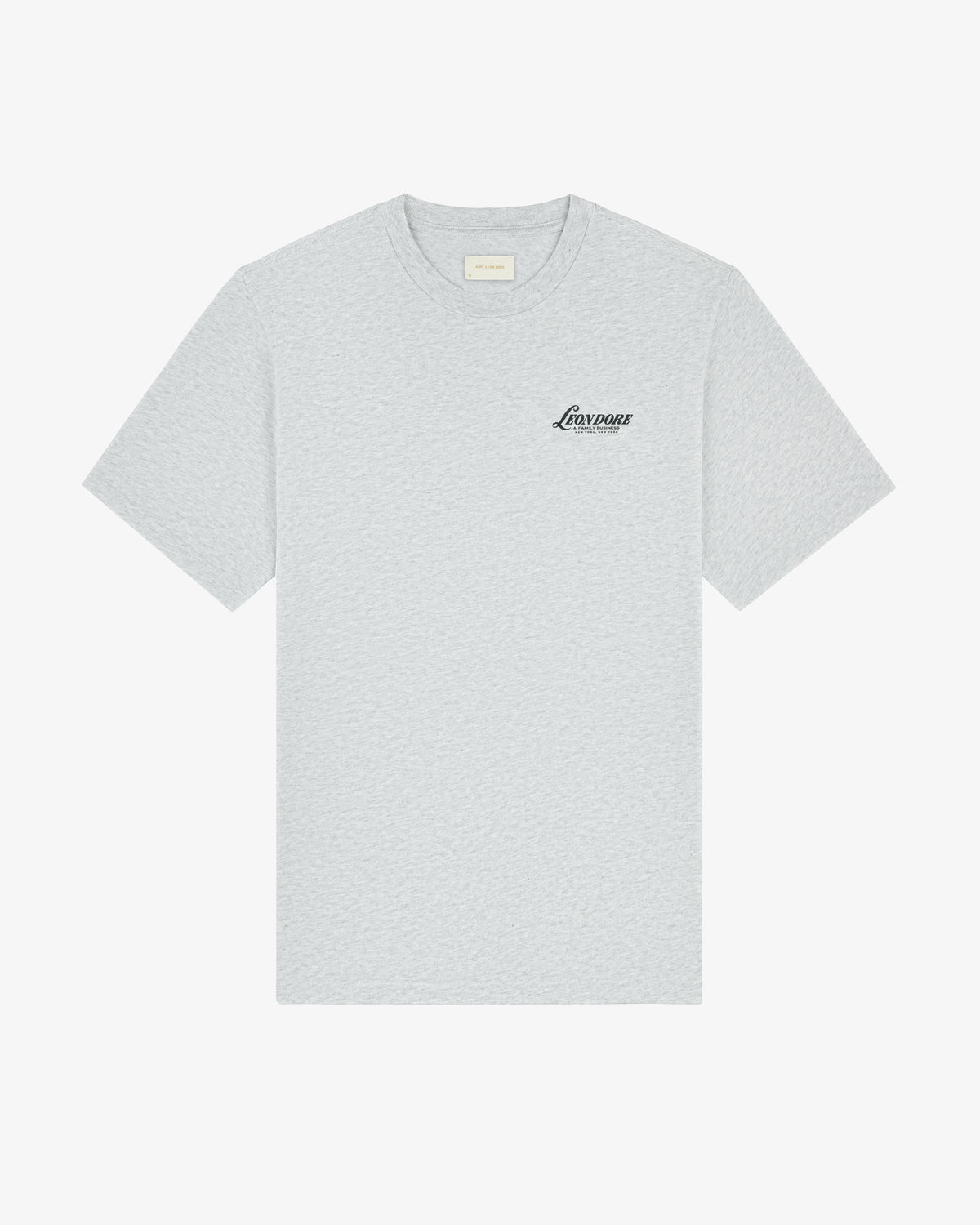 Light gray Leon Dore Tee with black Loverose script on the left chest.