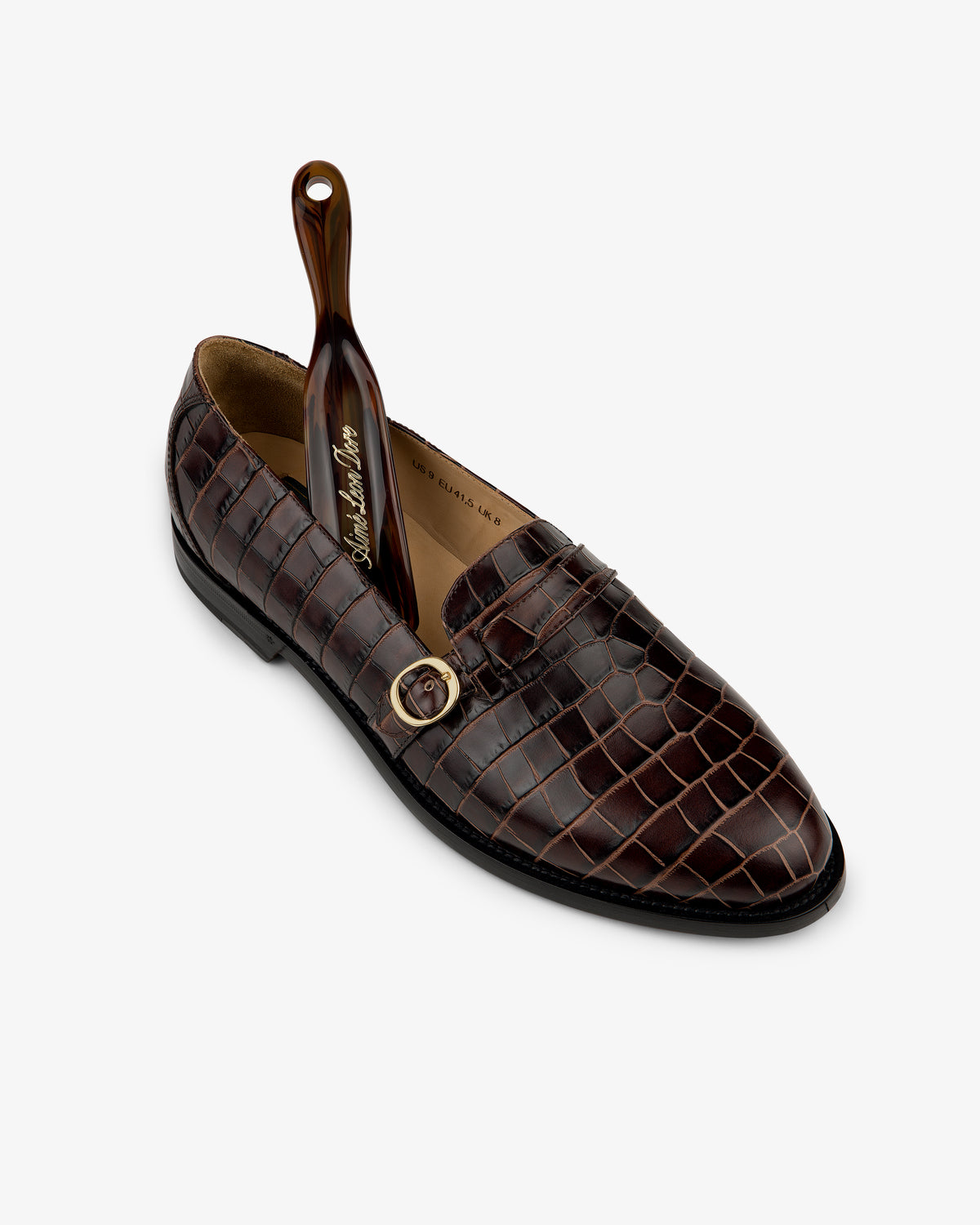 Aime Leon Dore Men’s Dark Brown Leather Bit Loafers with Gold Hardware Venetian Croc Buckle Loafer – Aimé Leon Dore main image 2