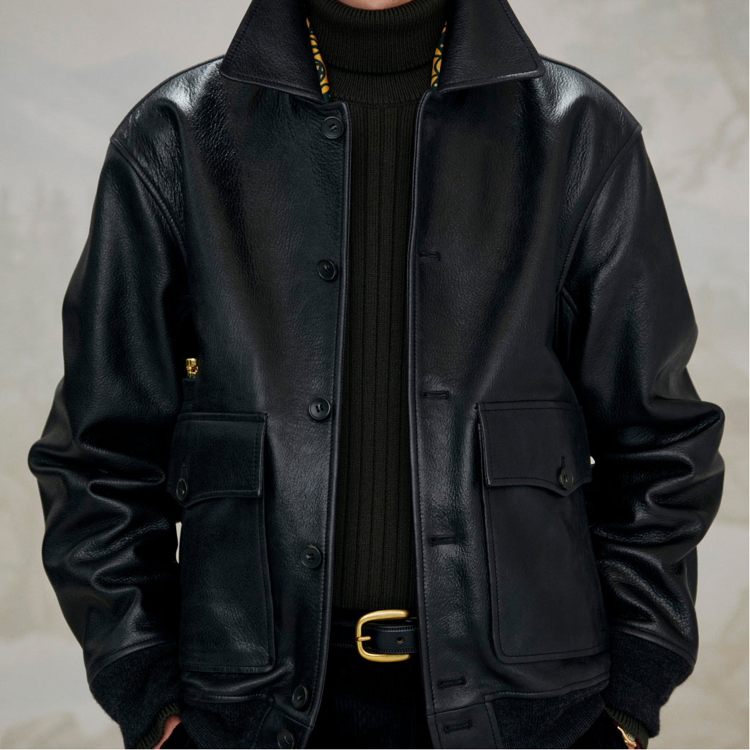 ジャケット・アウター Aime Leon Dore Caferacer leather jacket Aime Leon Dore Leather Café Racer Jacket Black/White Men's