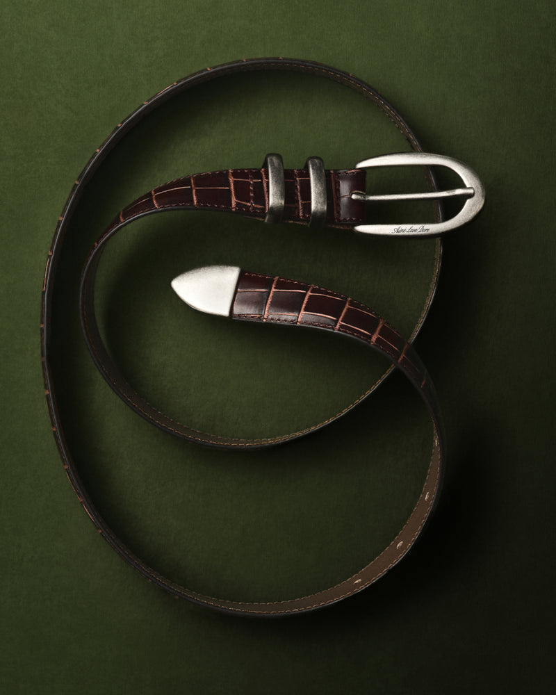 Croc-Embossed Leather Belt