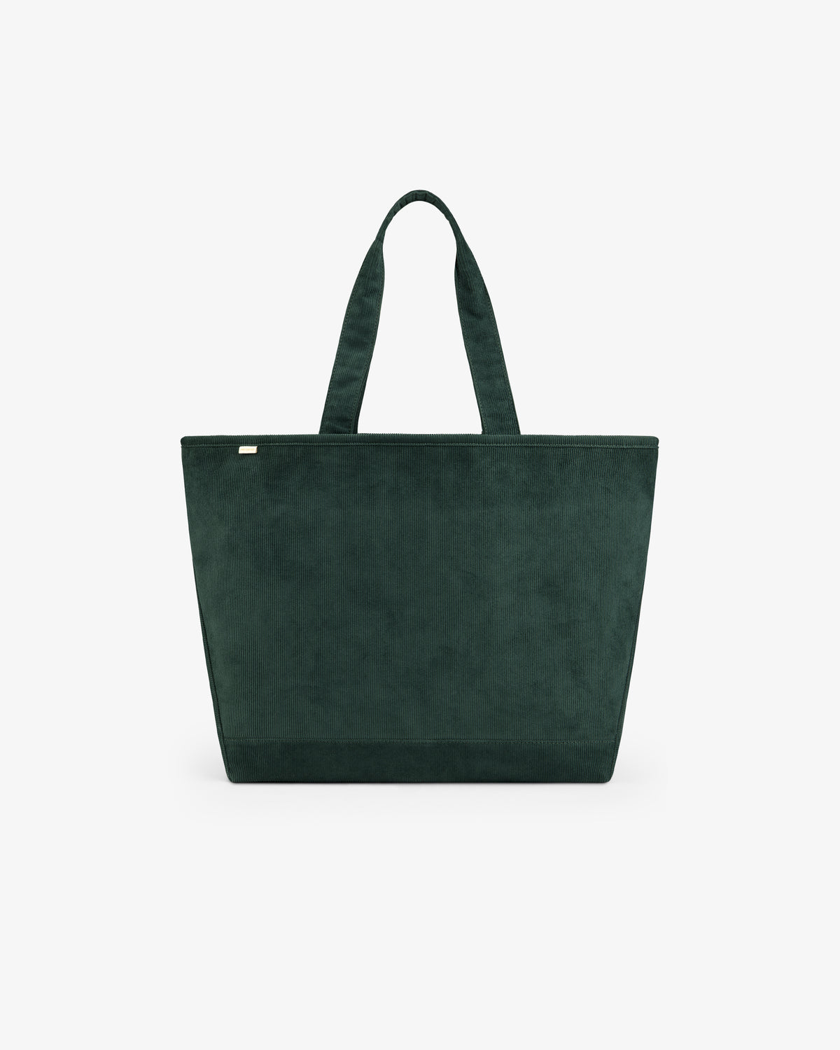 Large Corduroy Unisphere Tote Bag in dark green with two shoulder straps.